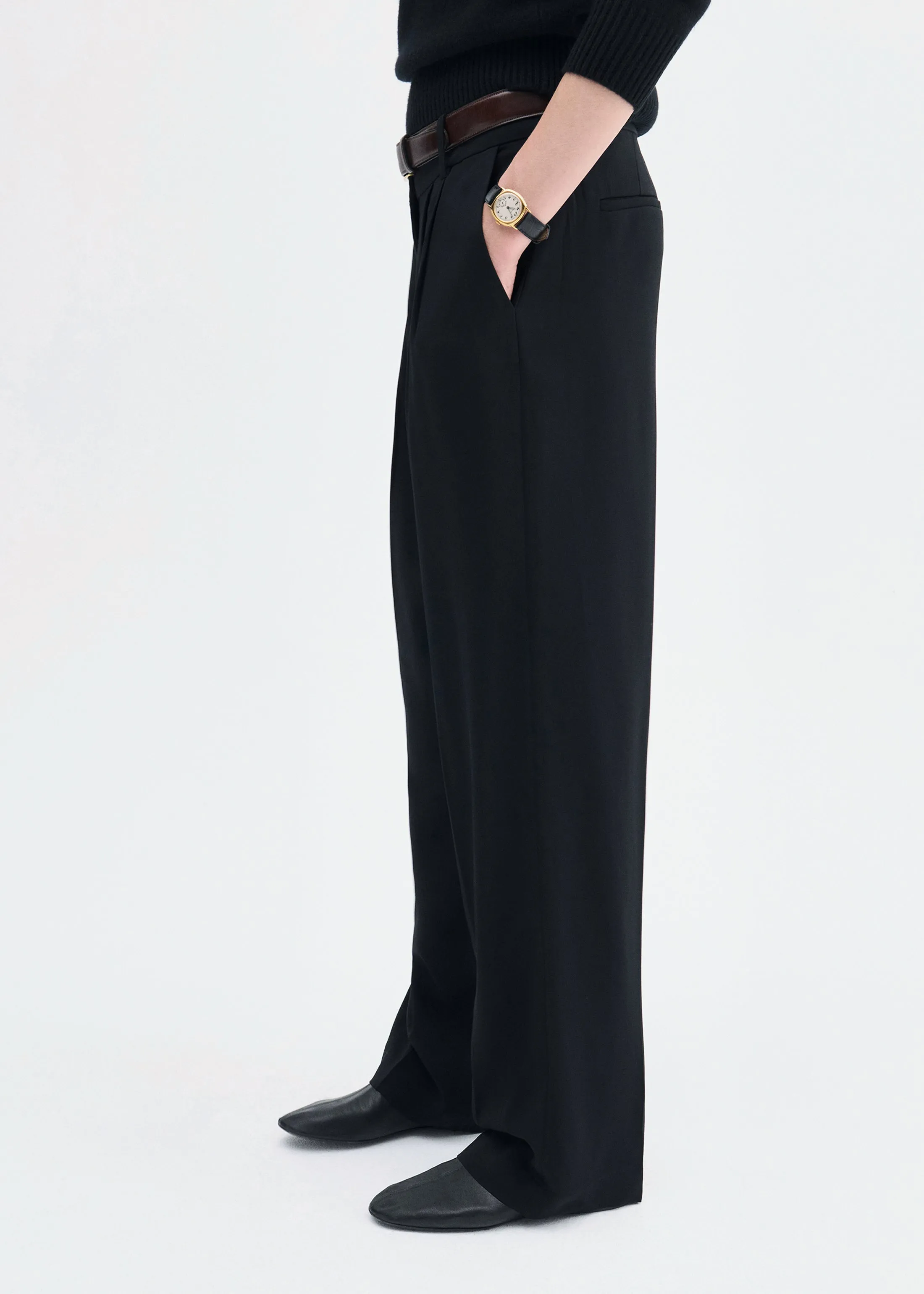 Pleat Front Trouser in Crepe - Black sold by CO product image thumbnail 3