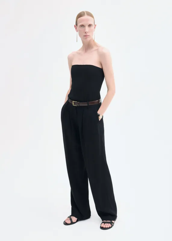 Pleat Front Trouser in Crepe - Black made by CO