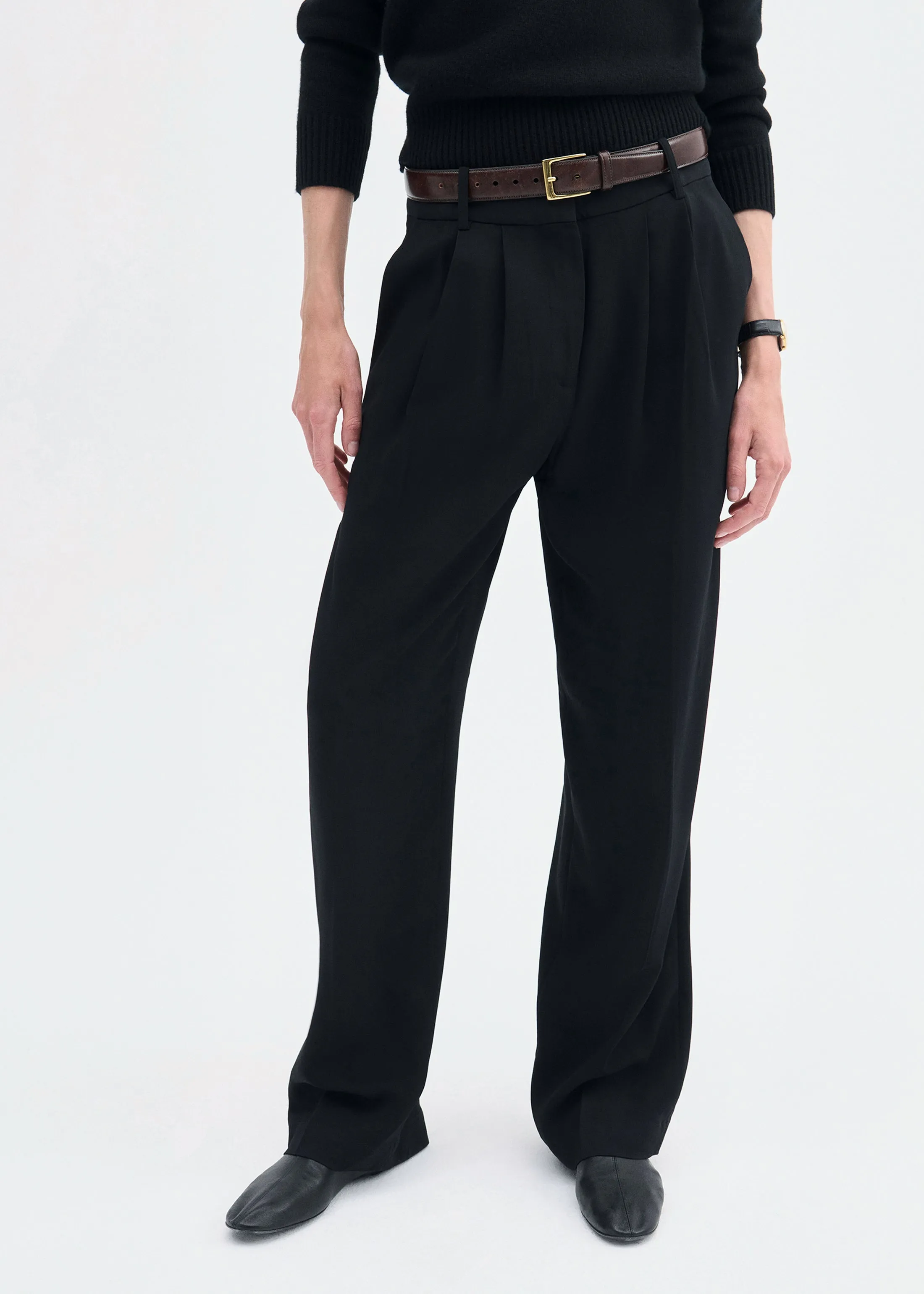 Pleat Front Trouser in Crepe - Black sold by CO product image thumbnail 2