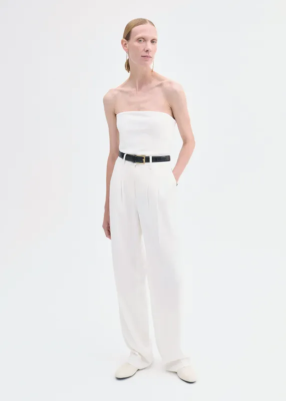 Pleat Front Trouser in Crepe - Ivory made by CO