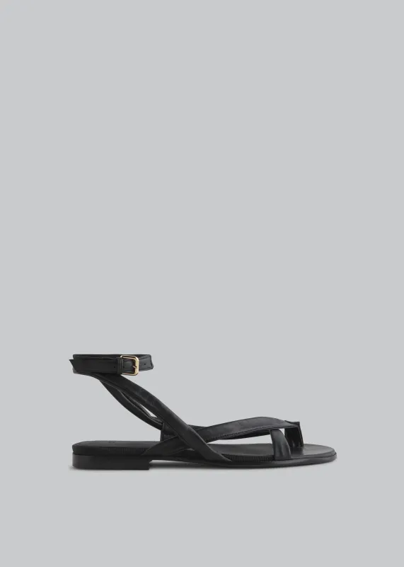 Stretch Leather Toe Strap Sandal in Black made by CO