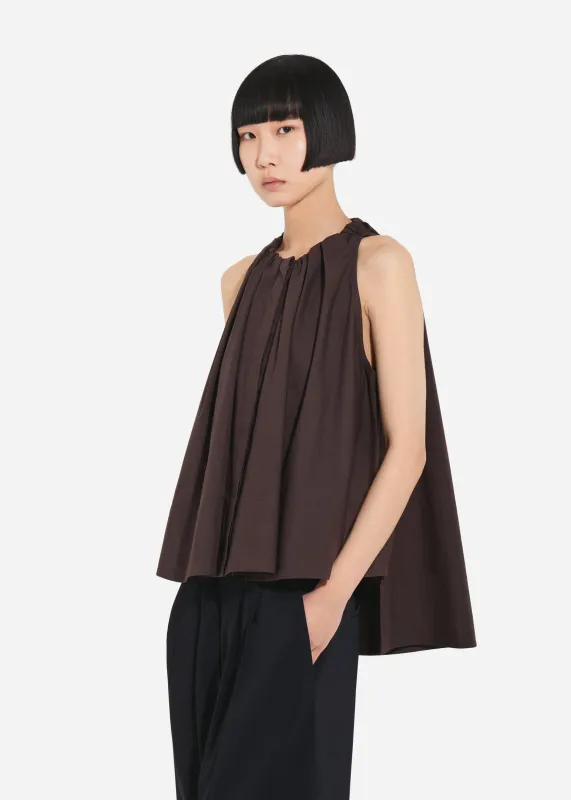 Gathered Tunic Shirt in Cotton Poplin - Chocolate made by CO