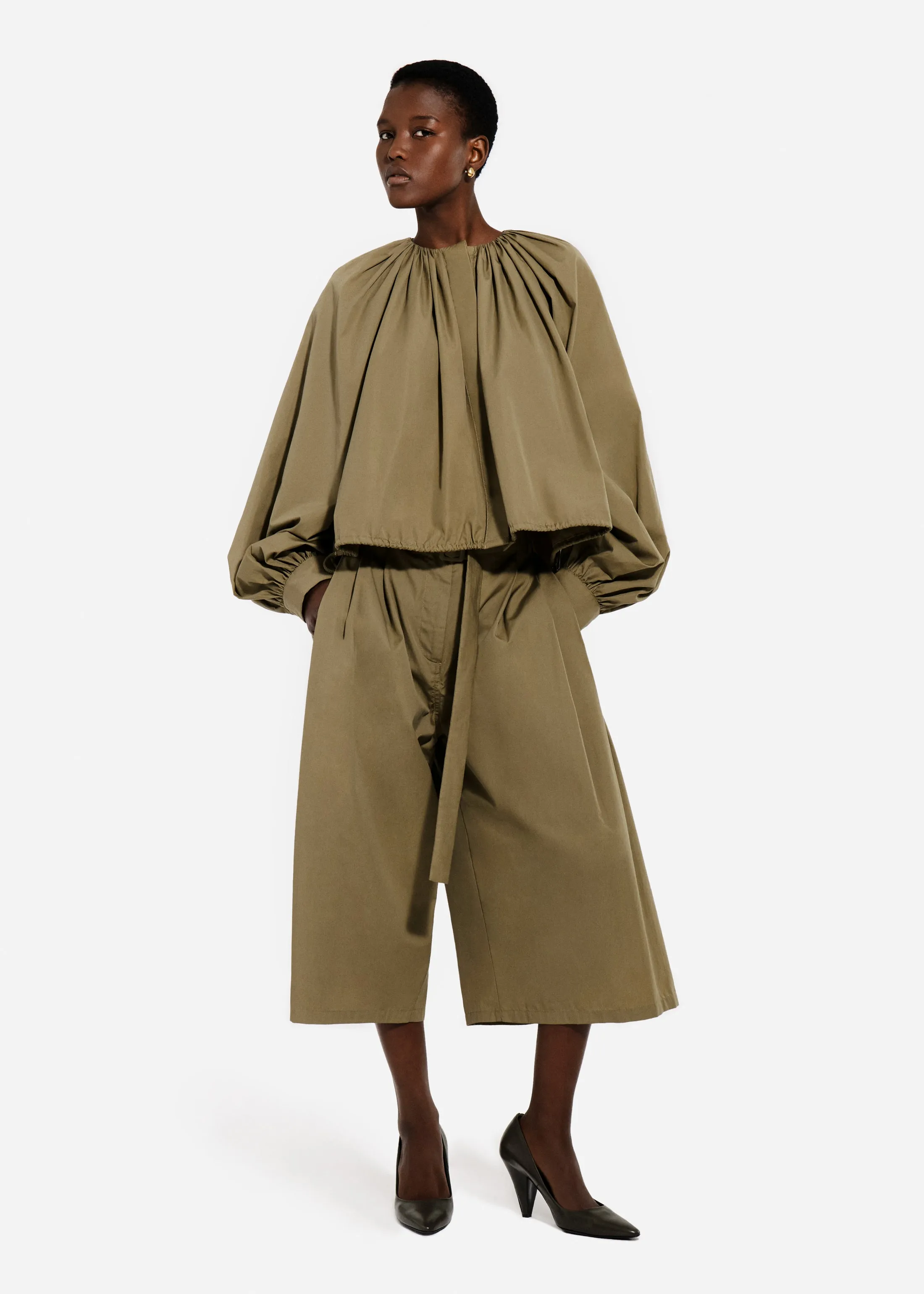 Gathered Tunic Shirt in Cotton Poplin - Aloe sold by CO product image thumbnail 2