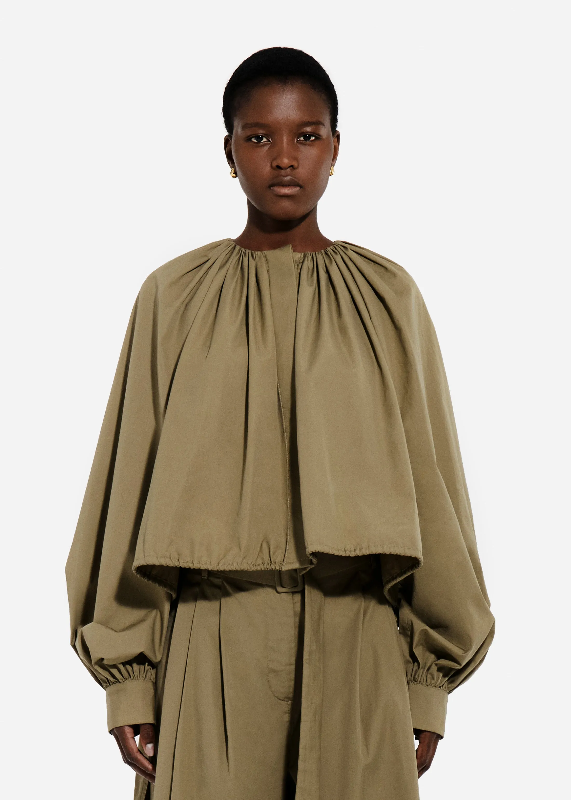 Gathered Tunic Shirt in Cotton Poplin - Aloe sold by CO