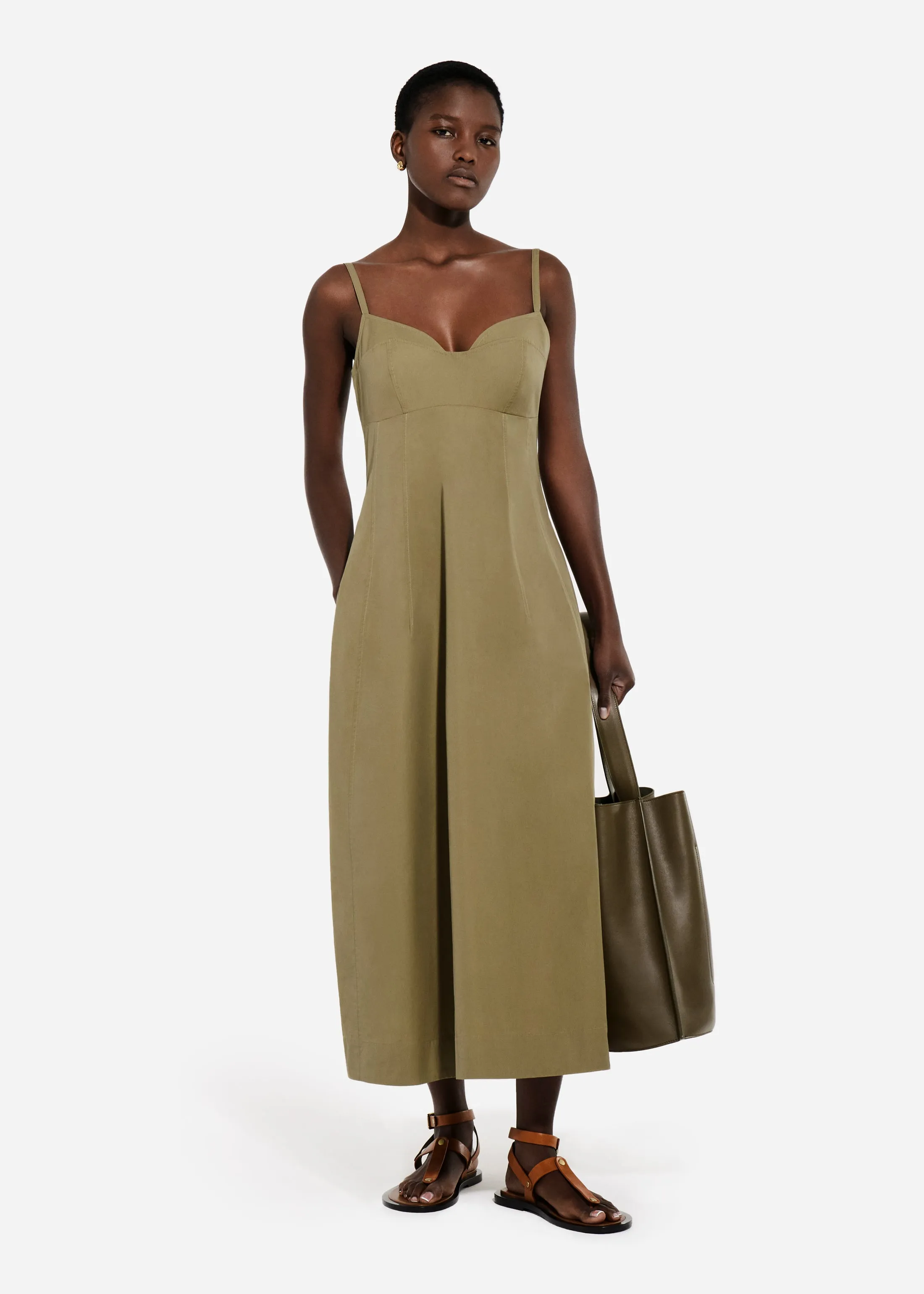 Bustier Midi Dress in Cotton Poplin - Aloe sold by CO