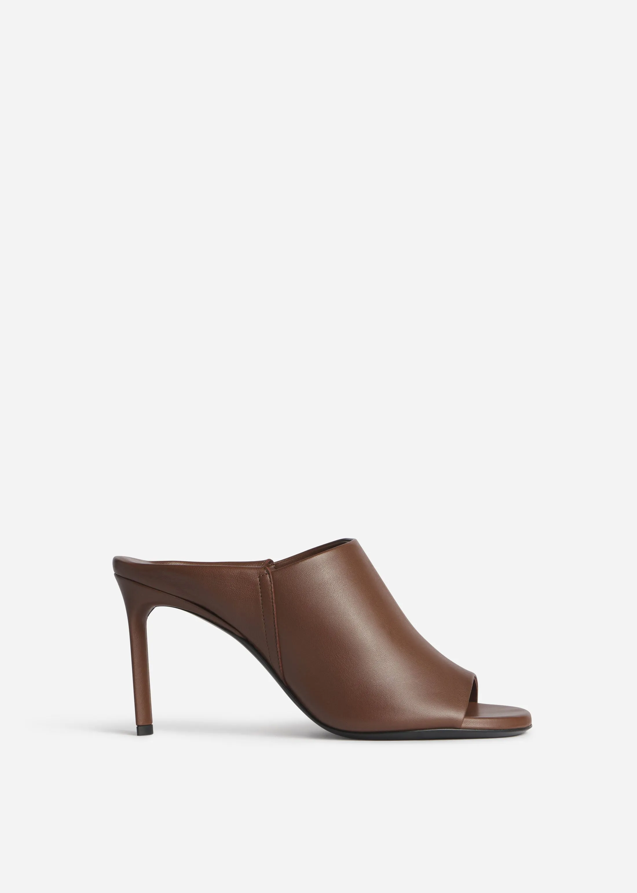 Open Toe Heeled Mule in Smooth Leather - Cognac sold by CO