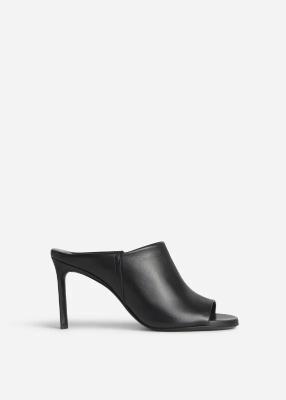 Open Toe Heeled Mule in Smooth Leather - Black made by CO
