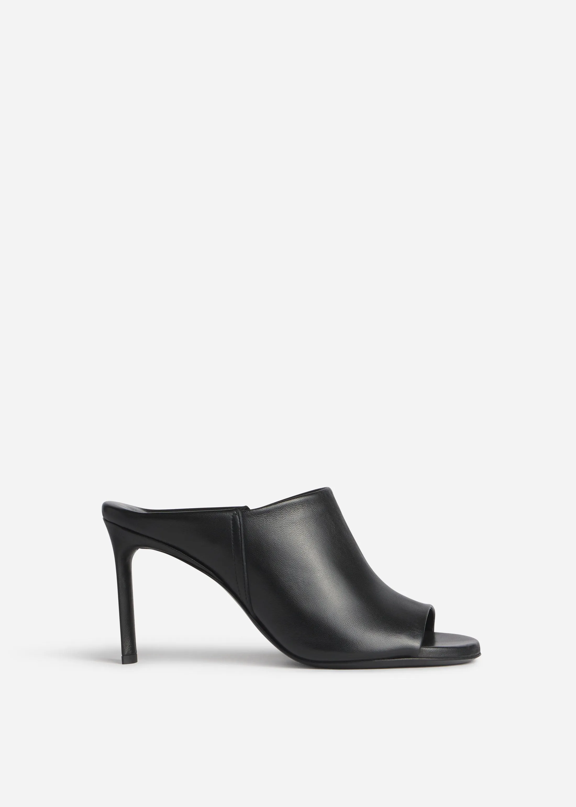 Open Toe Heeled Mule in Smooth Leather - Black sold by CO