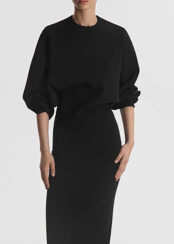 Crewneck Tunic Top in Stretch Knit - Black made by CO