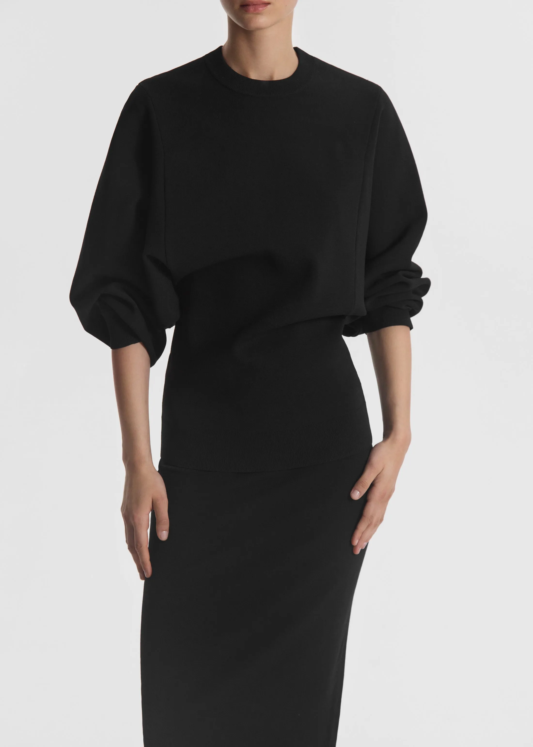 Crewneck Tunic Top in Stretch Knit - Black sold by CO