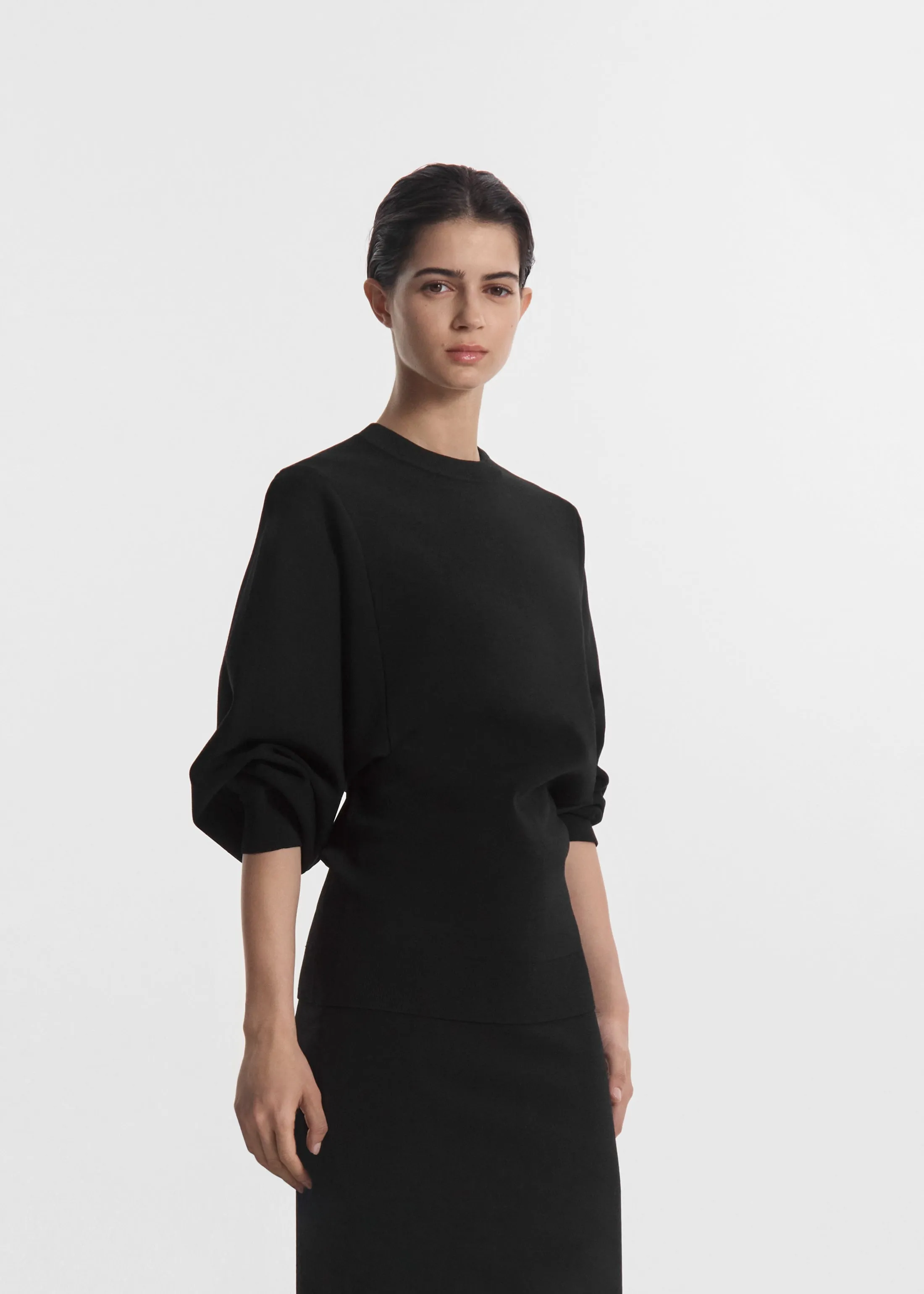 Crewneck Tunic Top in Stretch Knit - Black sold by CO product image thumbnail 3