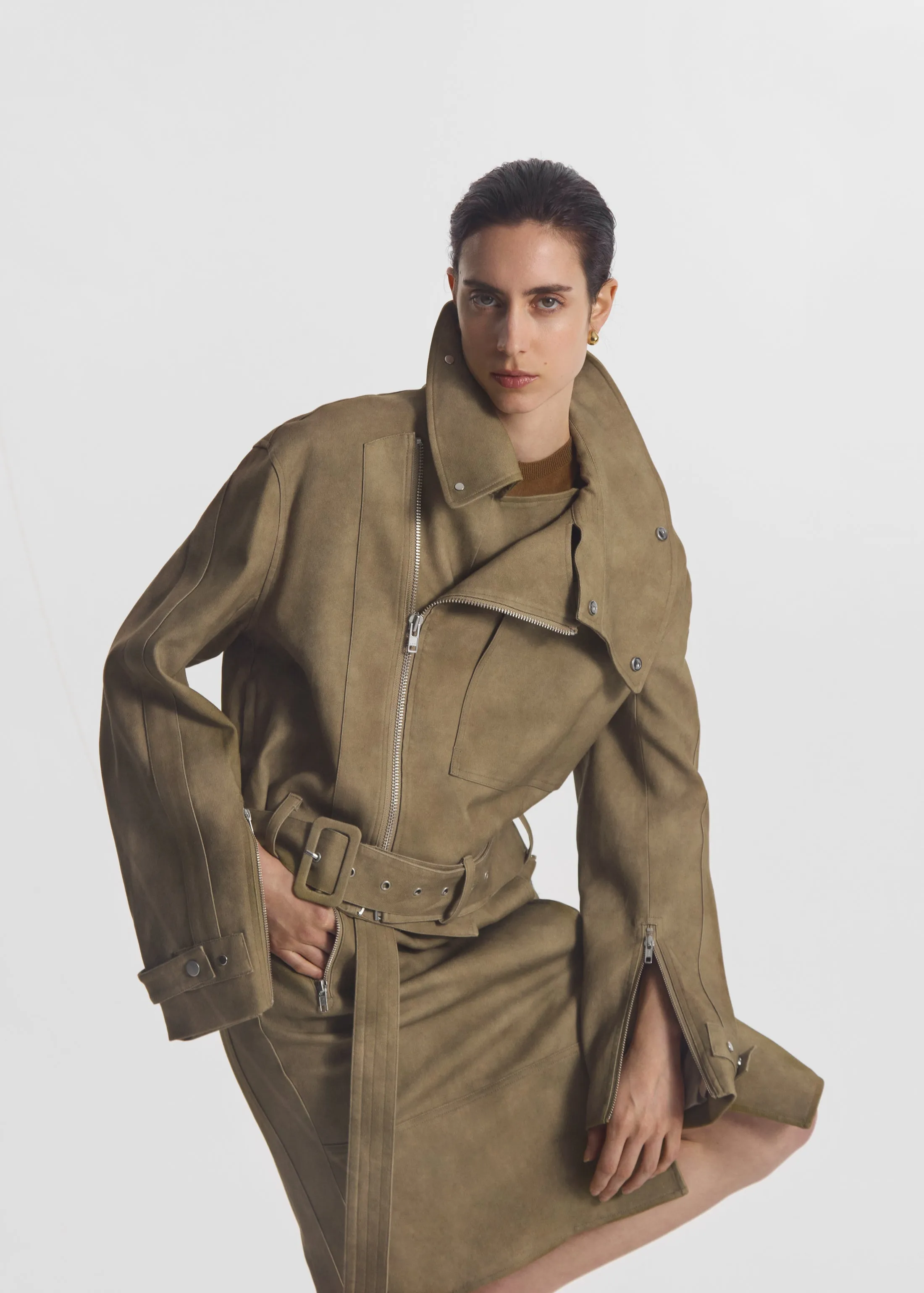 Flying Collar Moto Jacket in Cold-Dyed Cotton - Khaki sold by CO product image thumbnail 2