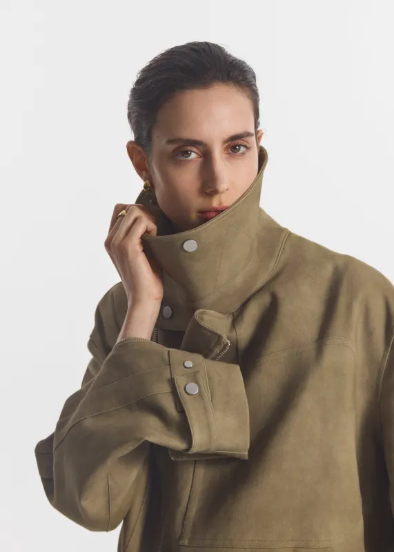 Flying Collar Moto Jacket in Cold-Dyed Cotton - Khaki made by CO