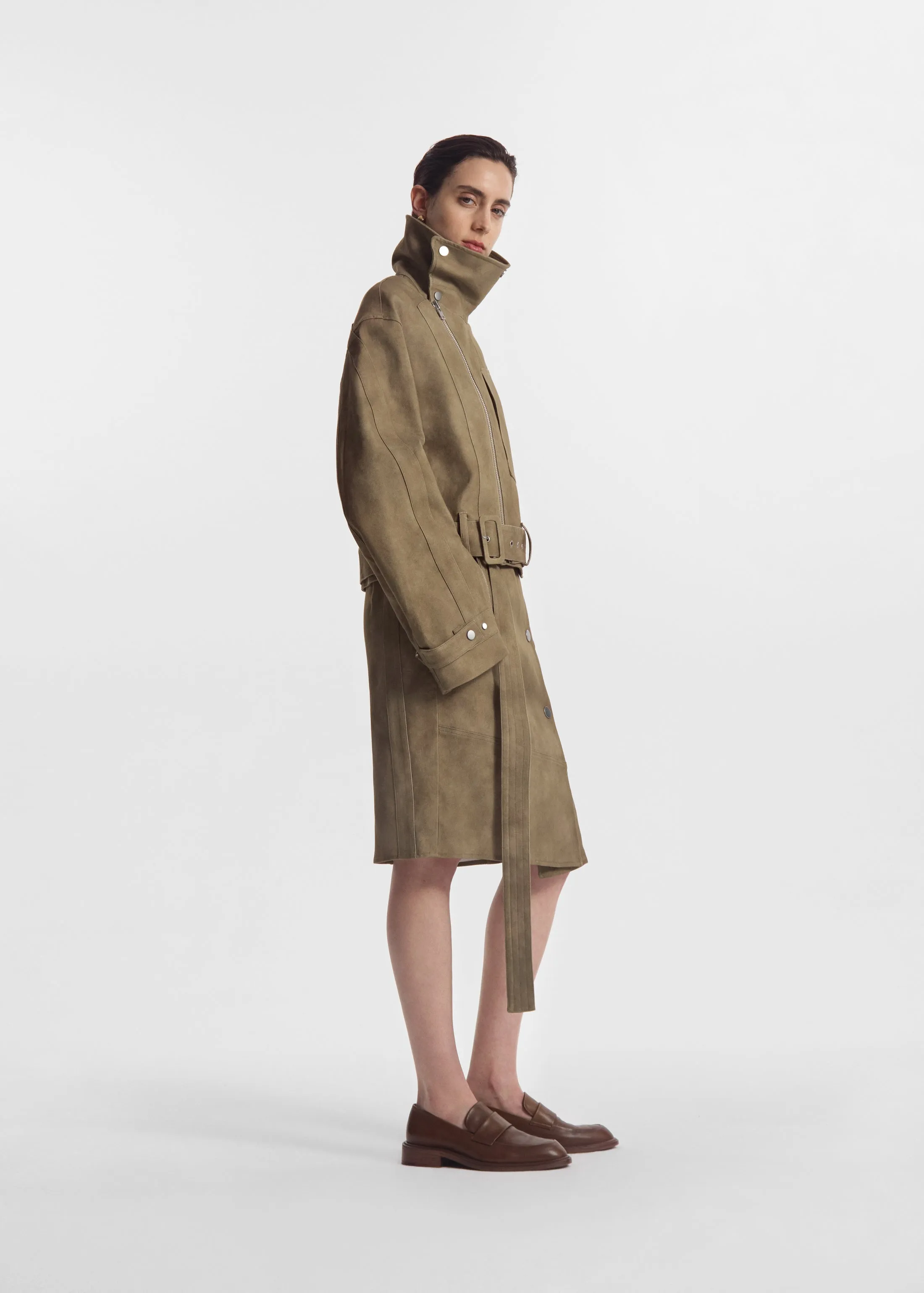 Flying Collar Moto Jacket in Cold-Dyed Cotton - Khaki sold by CO product image thumbnail 3