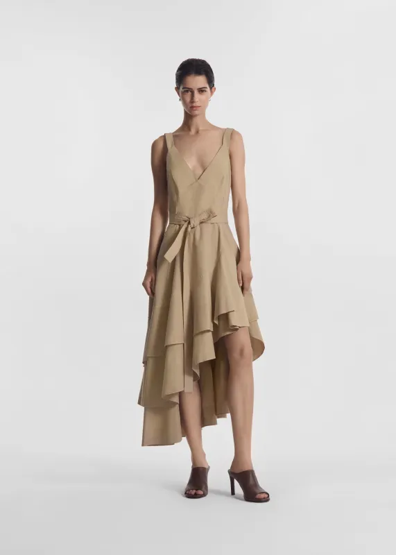 Asymmetric Layered Tank Dress in Garment-Dyed Cotton - Khaki made by CO