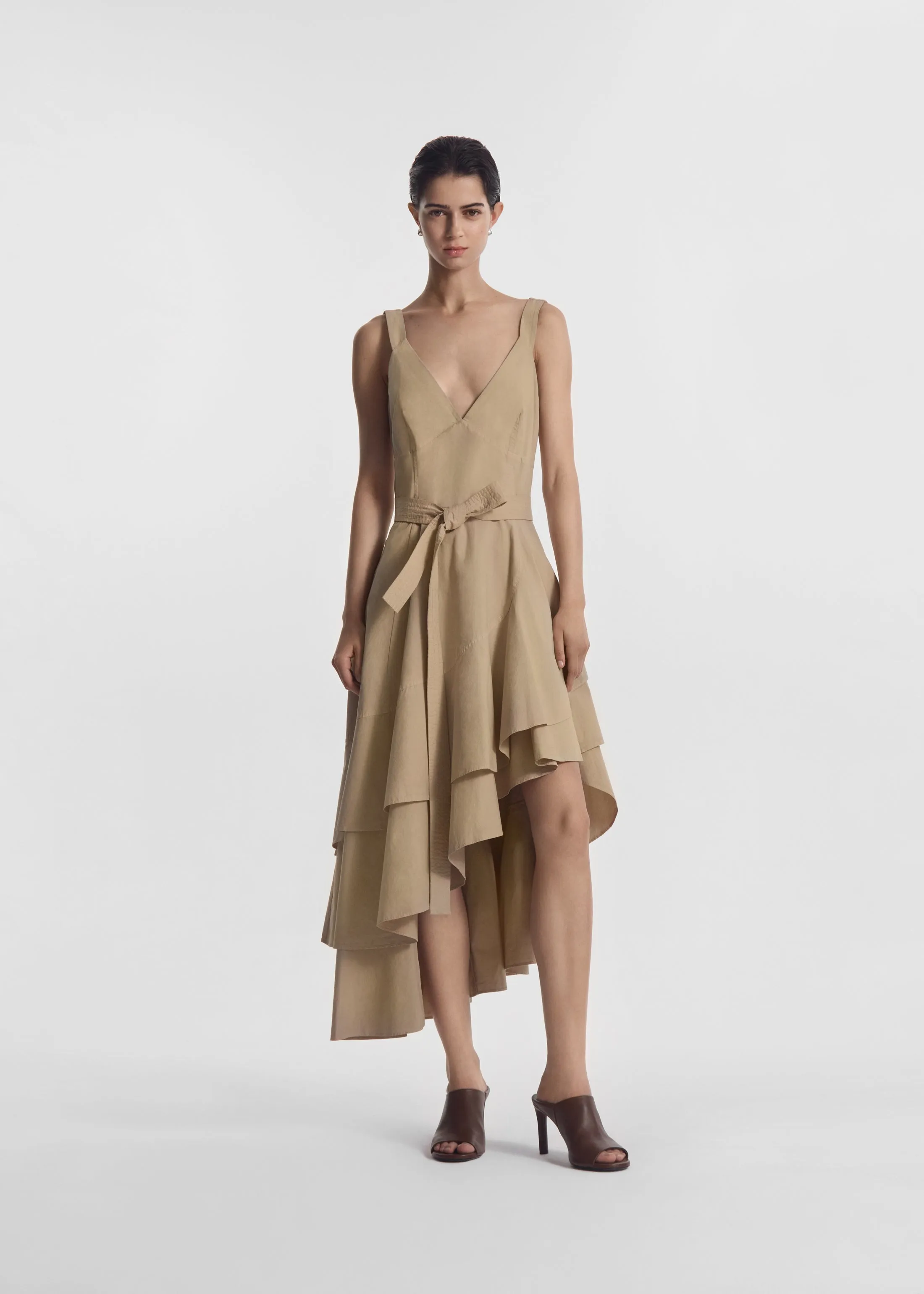Asymmetric Layered Tank Dress in Garment-Dyed Cotton - Khaki sold by CO