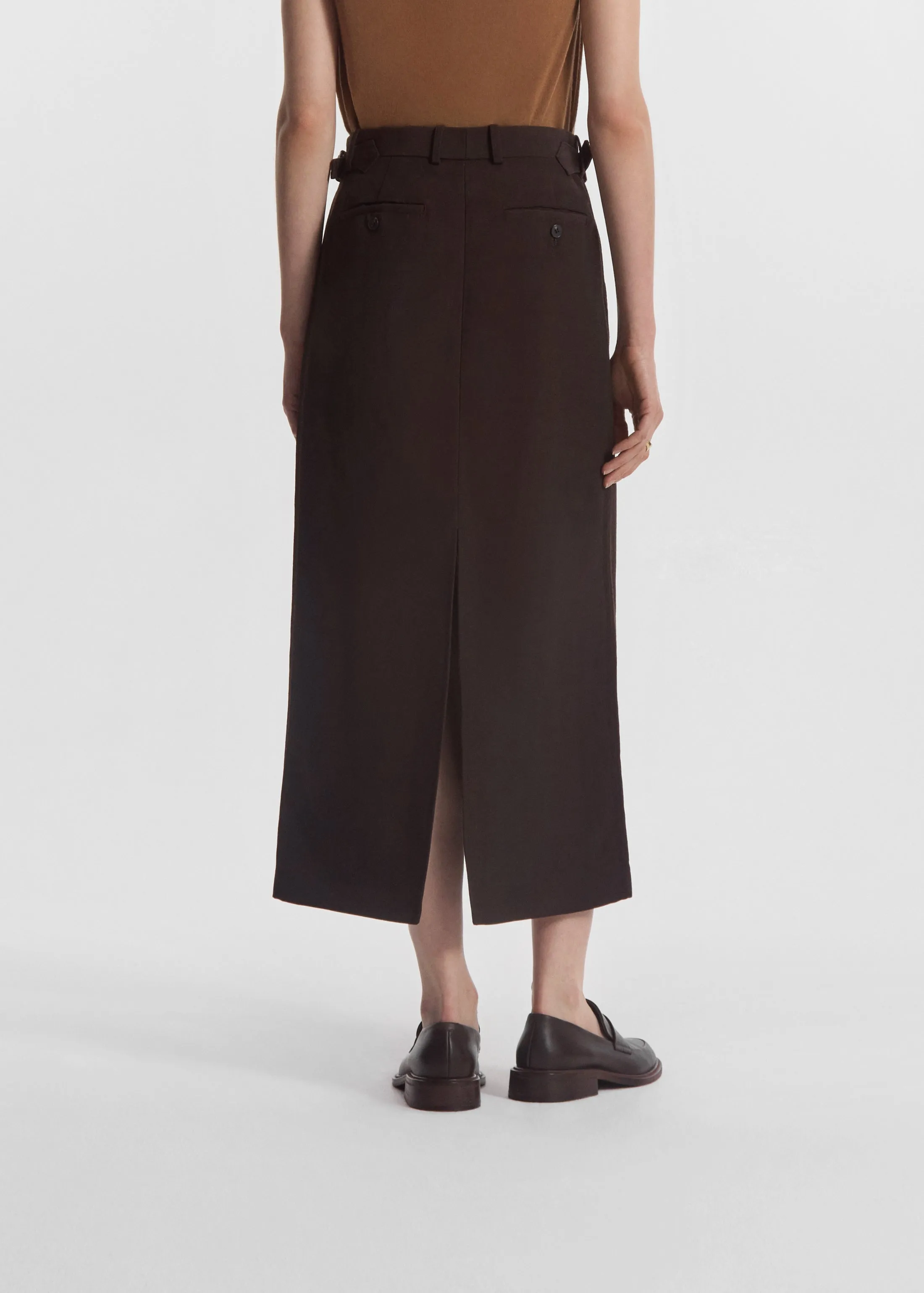 Tailored Front-Slit Midi Skirt in Linen - Chocolate sold by CO product image thumbnail 4
