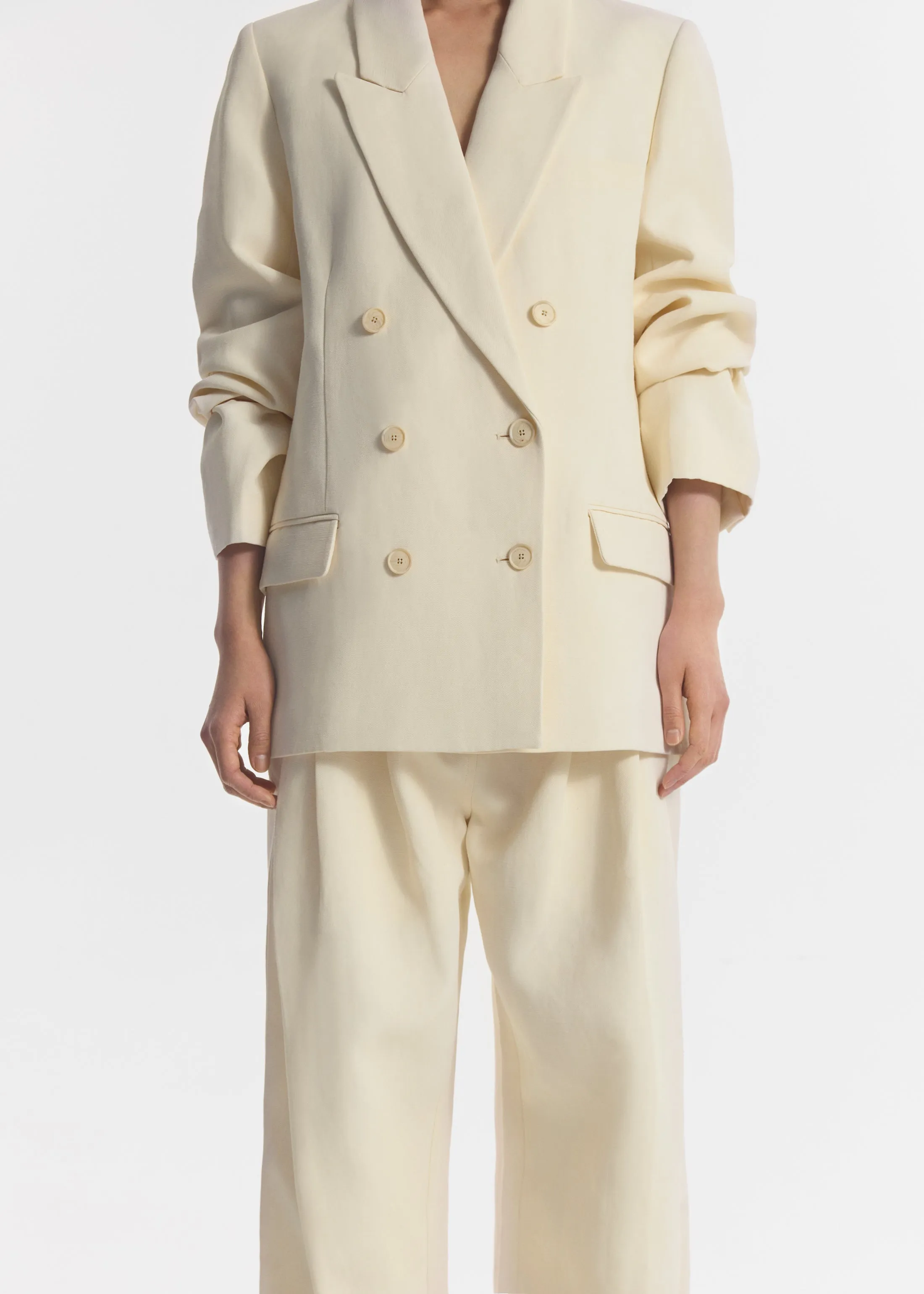 Double Breasted Blazer in Linen - Pearl sold by CO