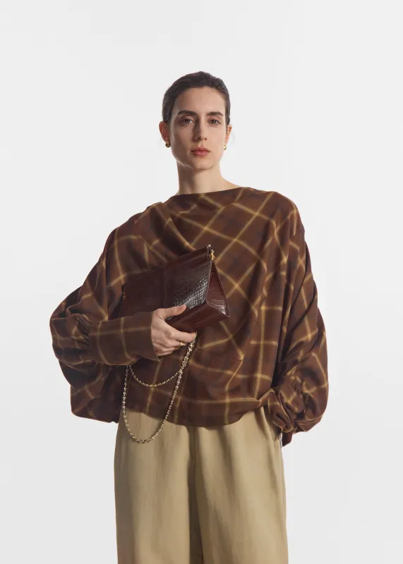 Draped Tunic Top in Check Plaid - Chocolate made by CO