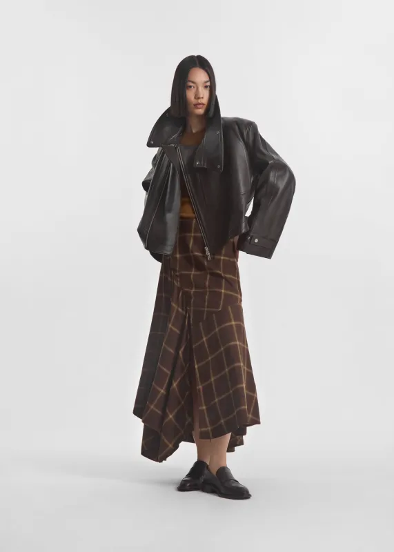 Asymmetric Full Skirt in Check Plaid - Chocolate made by CO