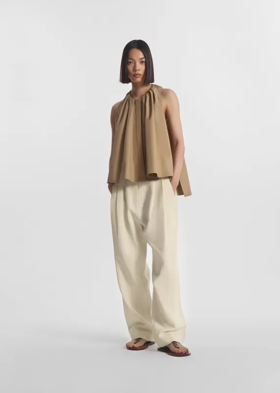 Wide Leg Pleated Pant in Linen - Pearl made by CO