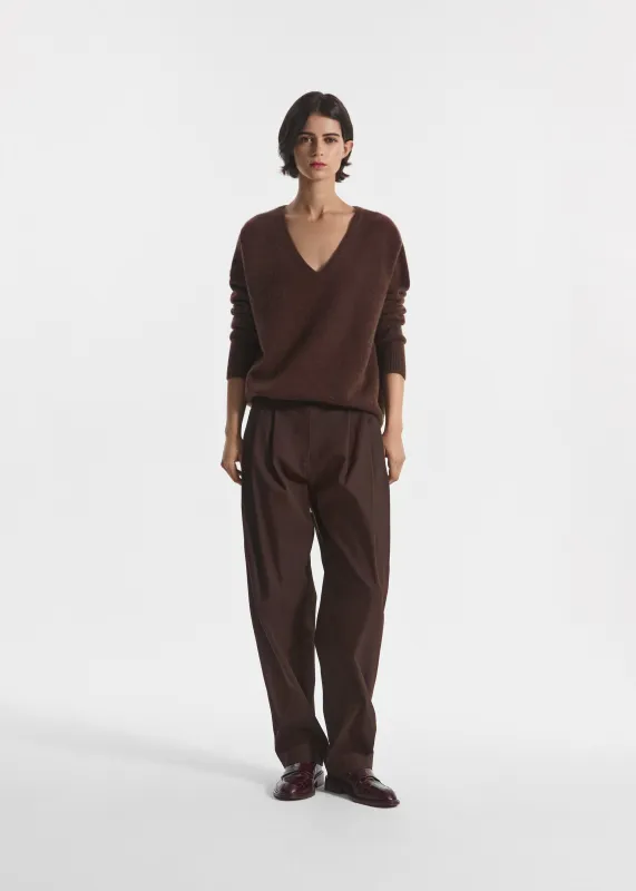 Wide Leg Pleated Pants in Cotton Twill - Chocolate made by CO