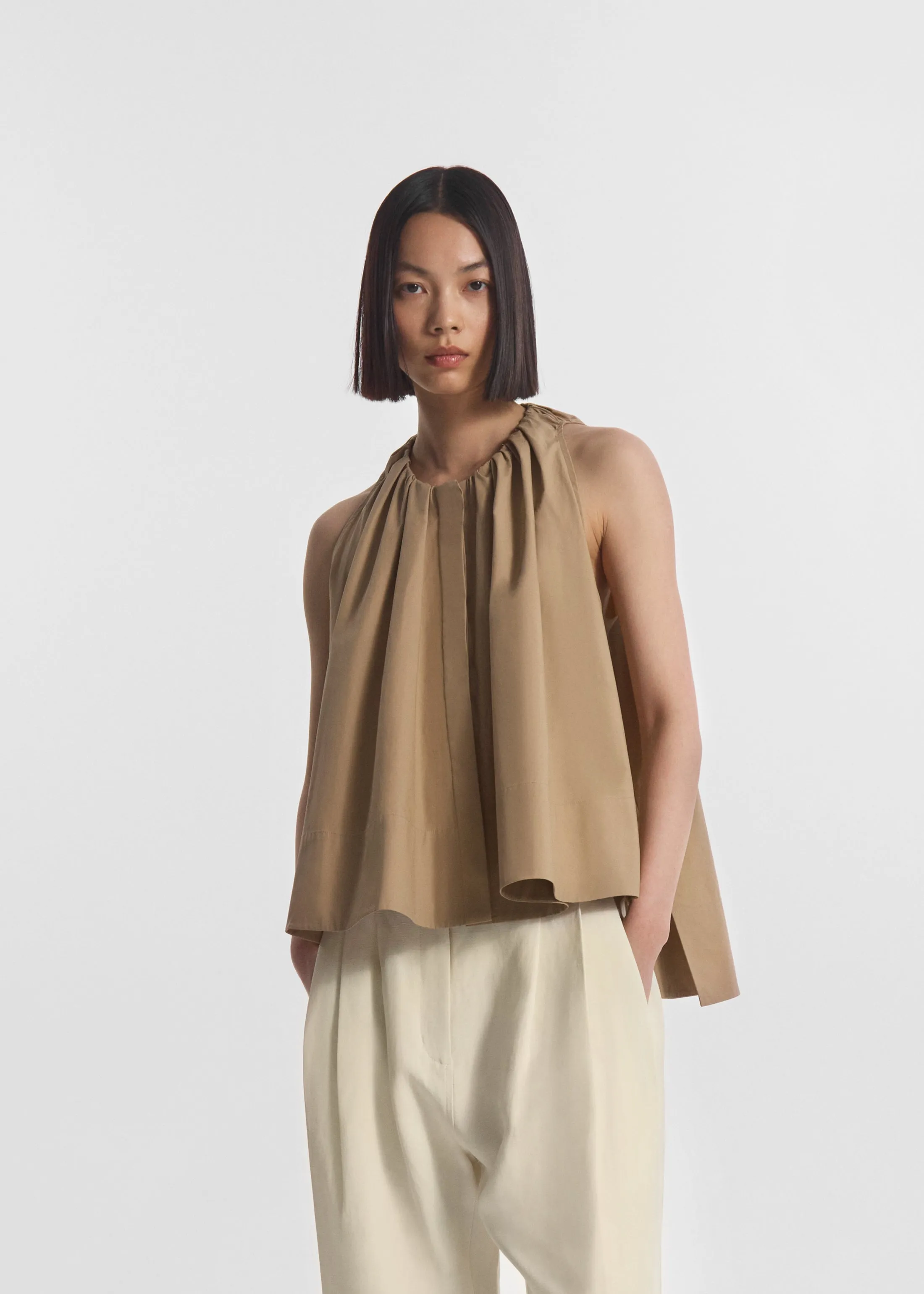 Gathered Tunic Shirt in Cotton Poplin - Camel sold by CO product image thumbnail 2