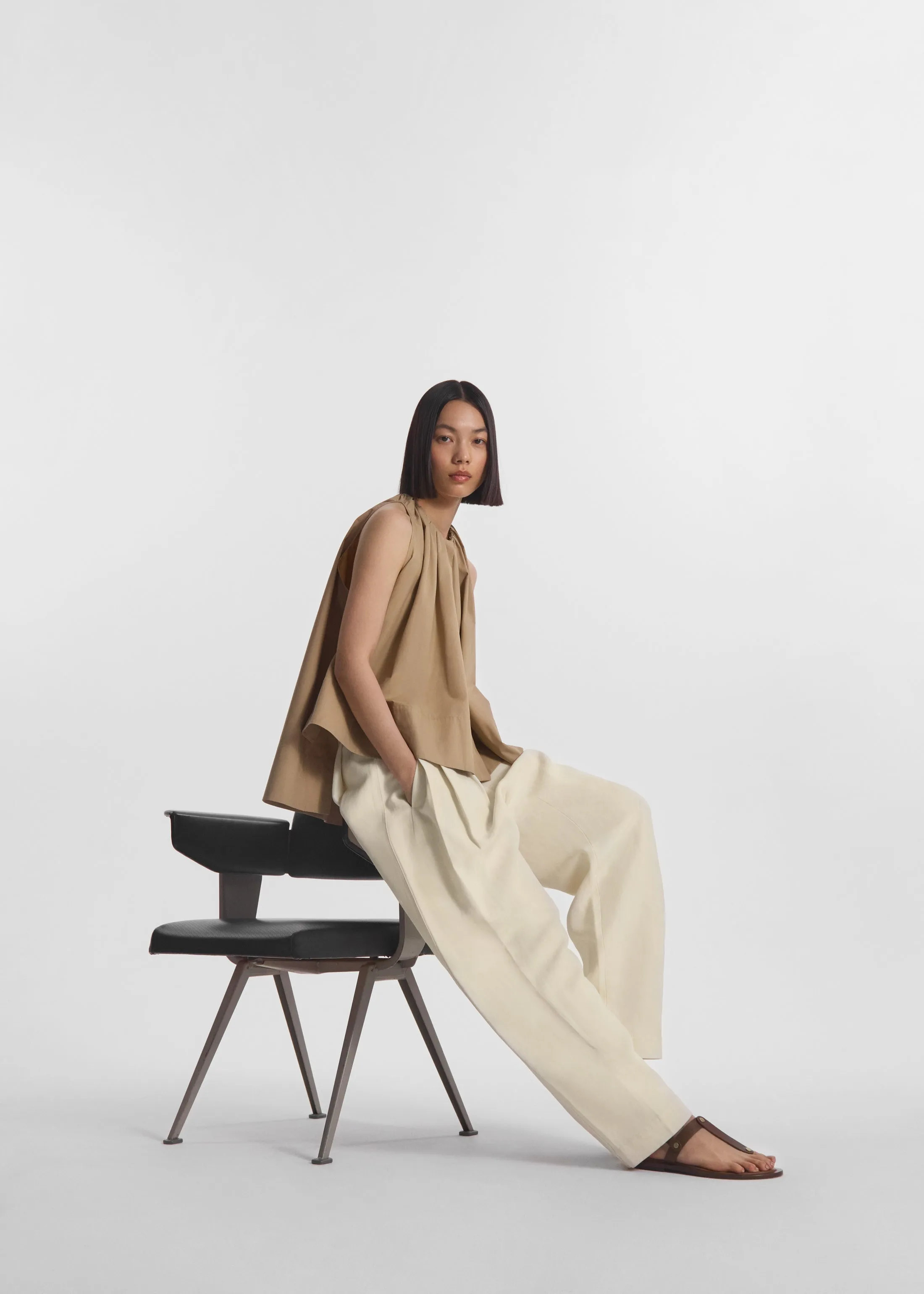 Gathered Tunic Shirt in Cotton Poplin - Camel sold by CO product image thumbnail 4