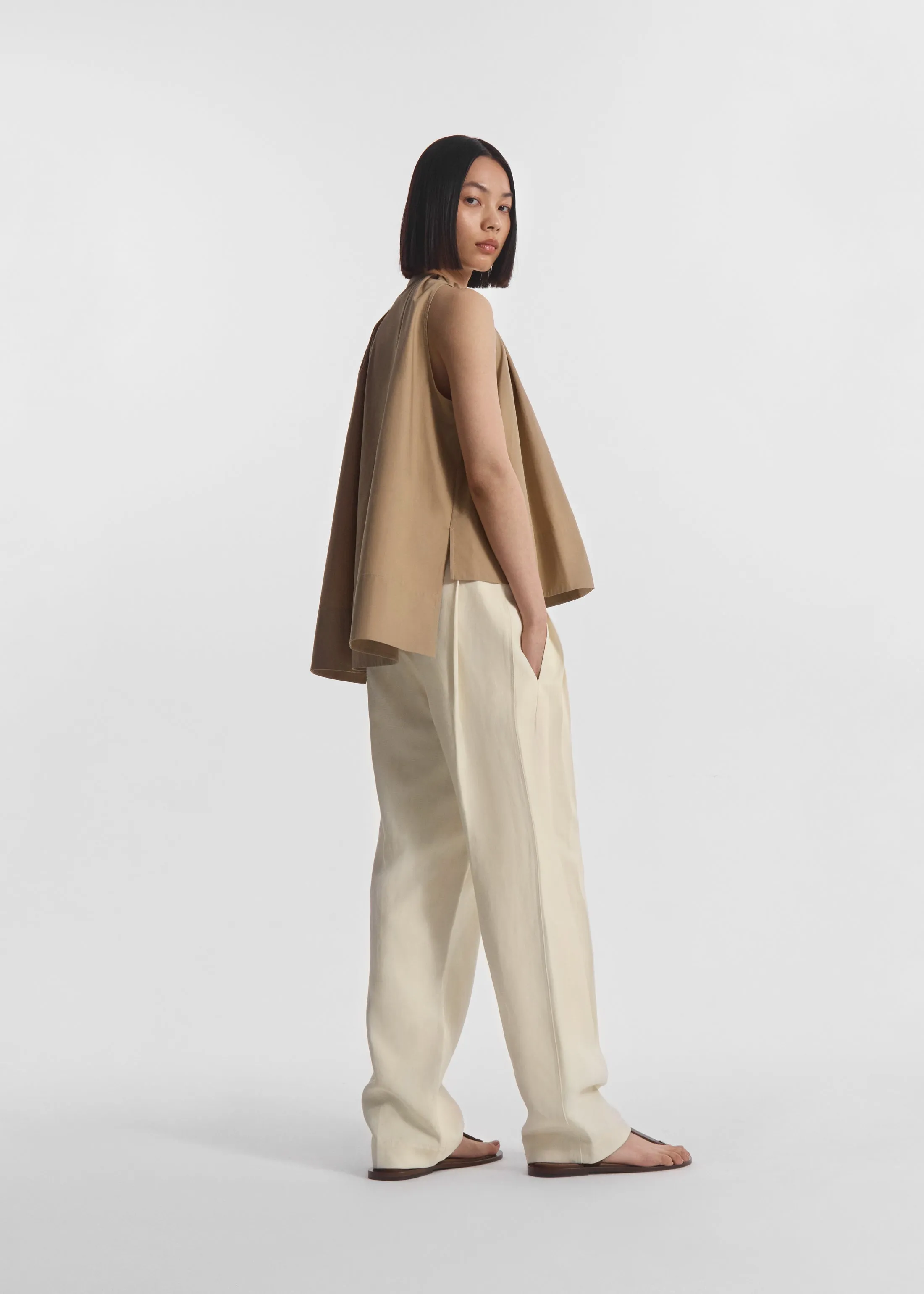 Gathered Tunic Shirt in Cotton Poplin - Camel sold by CO product image thumbnail 3