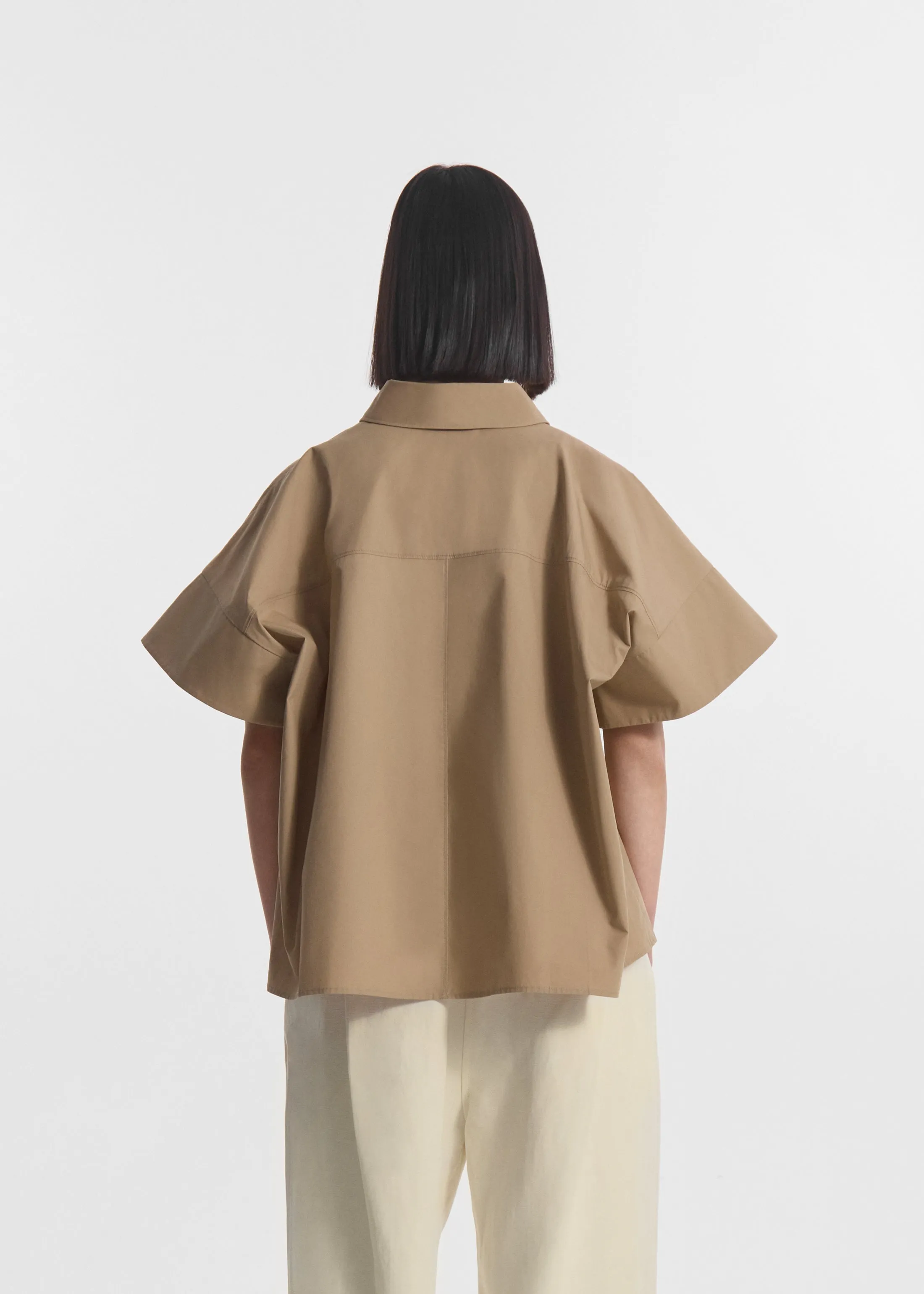 Boxy Short Sleeve Shirt in Cotton Poplin - Camel sold by CO product image thumbnail 4