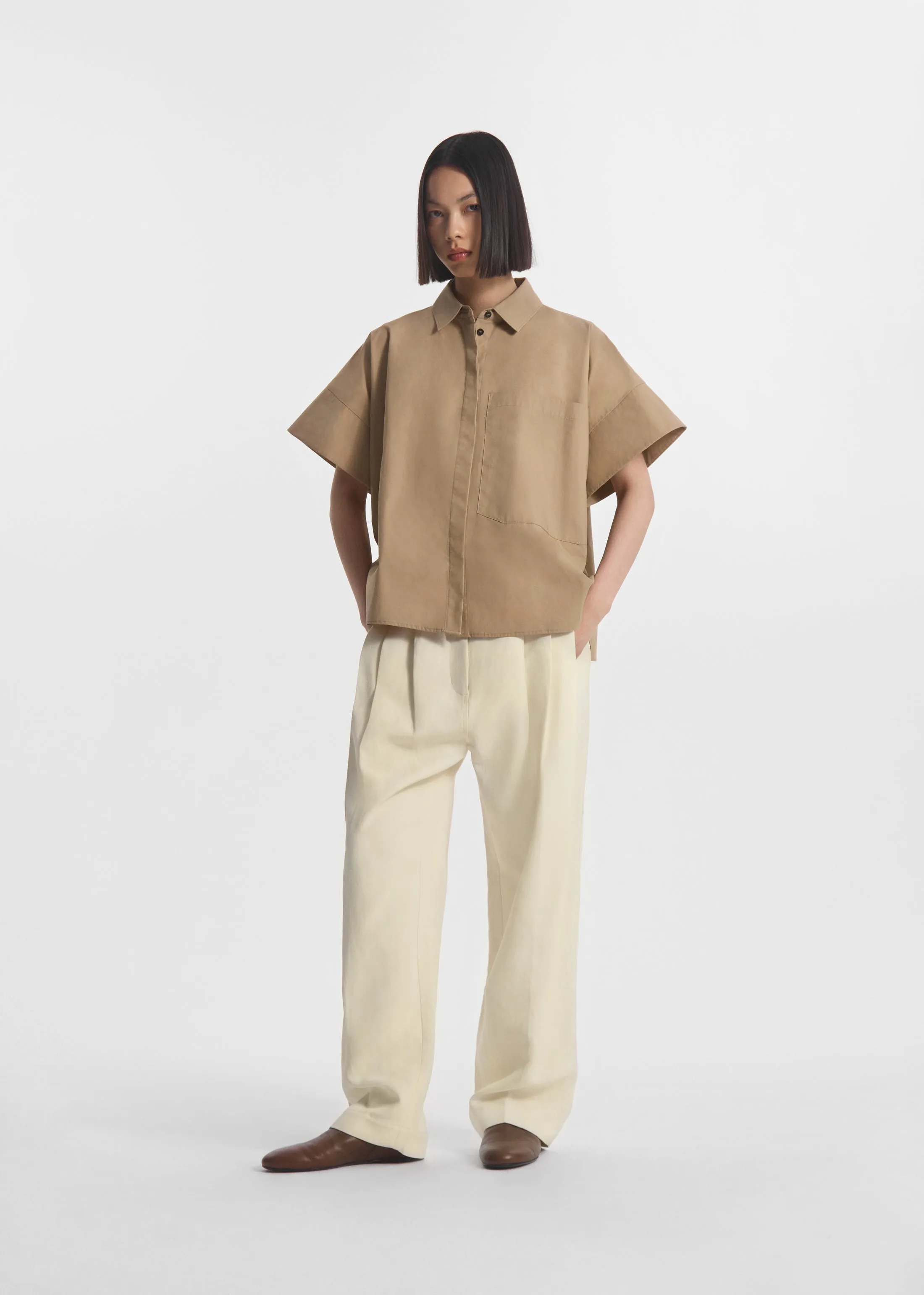 Boxy Short Sleeve Shirt in Cotton Poplin - Camel sold by CO product image thumbnail 2