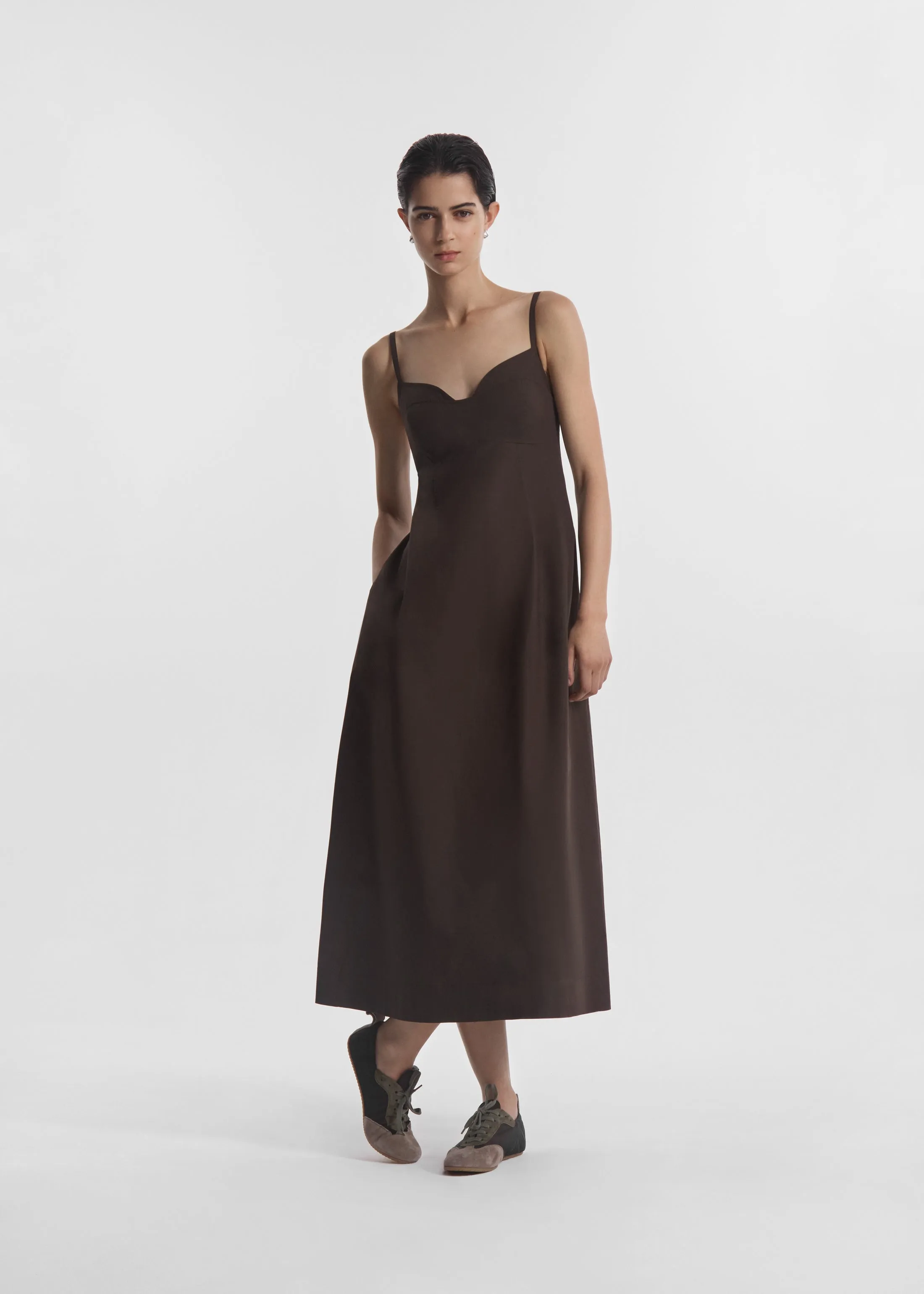 Bustier Midi Dress in Cotton Poplin - Chocolate sold by CO product image thumbnail 2