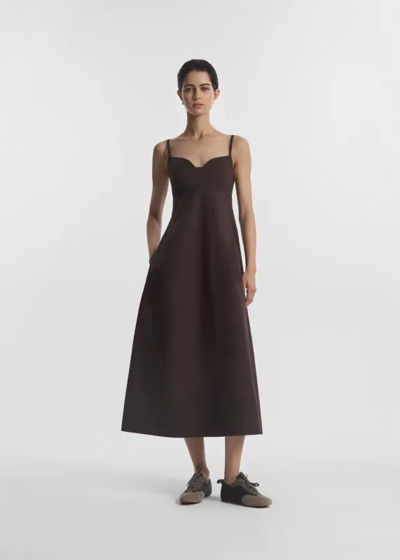 Bustier Midi Dress in Cotton Poplin - Chocolate made by CO