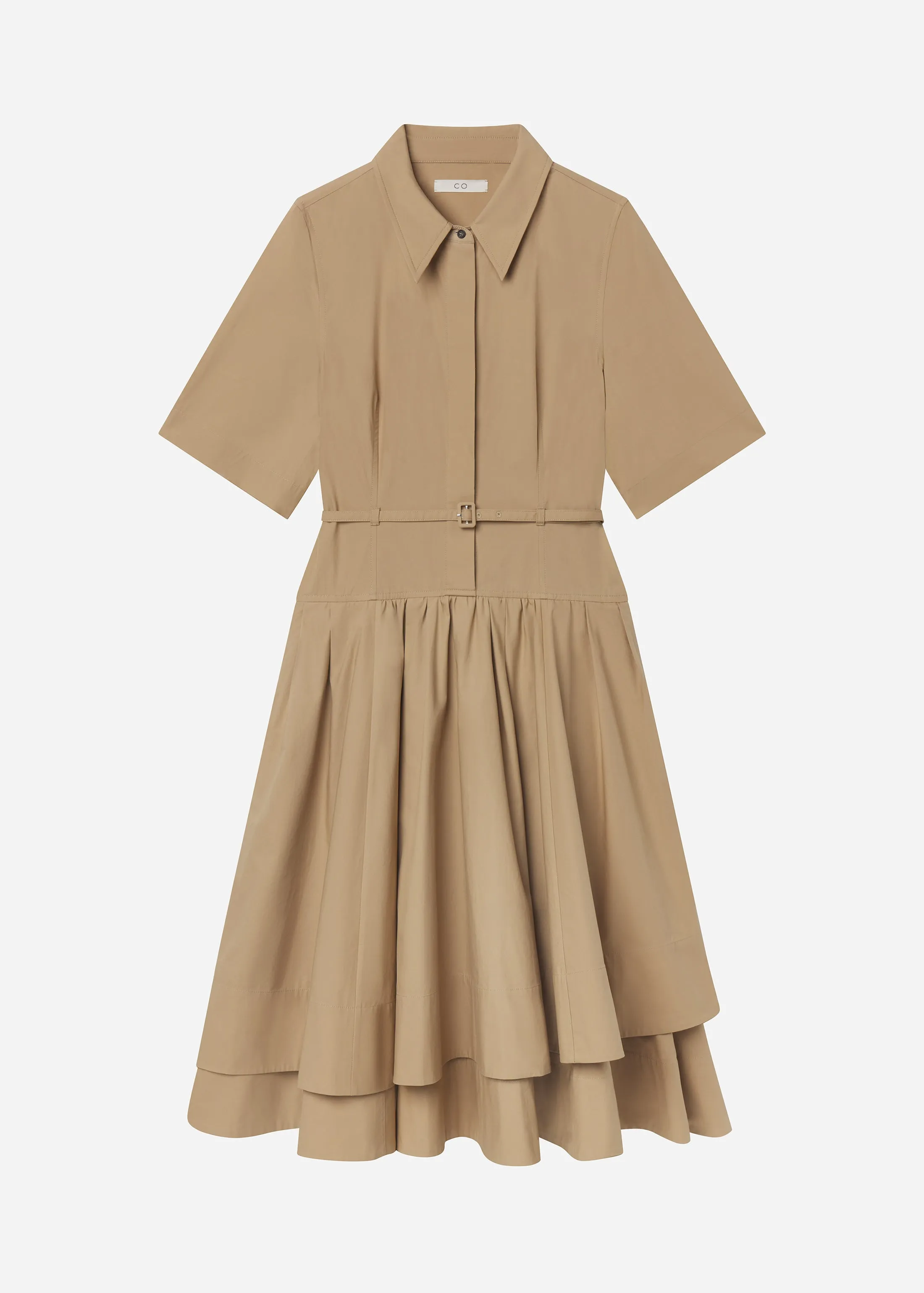 Short Sleeve Belted Dress in Cotton Poplin - Camel sold by CO product image thumbnail 3
