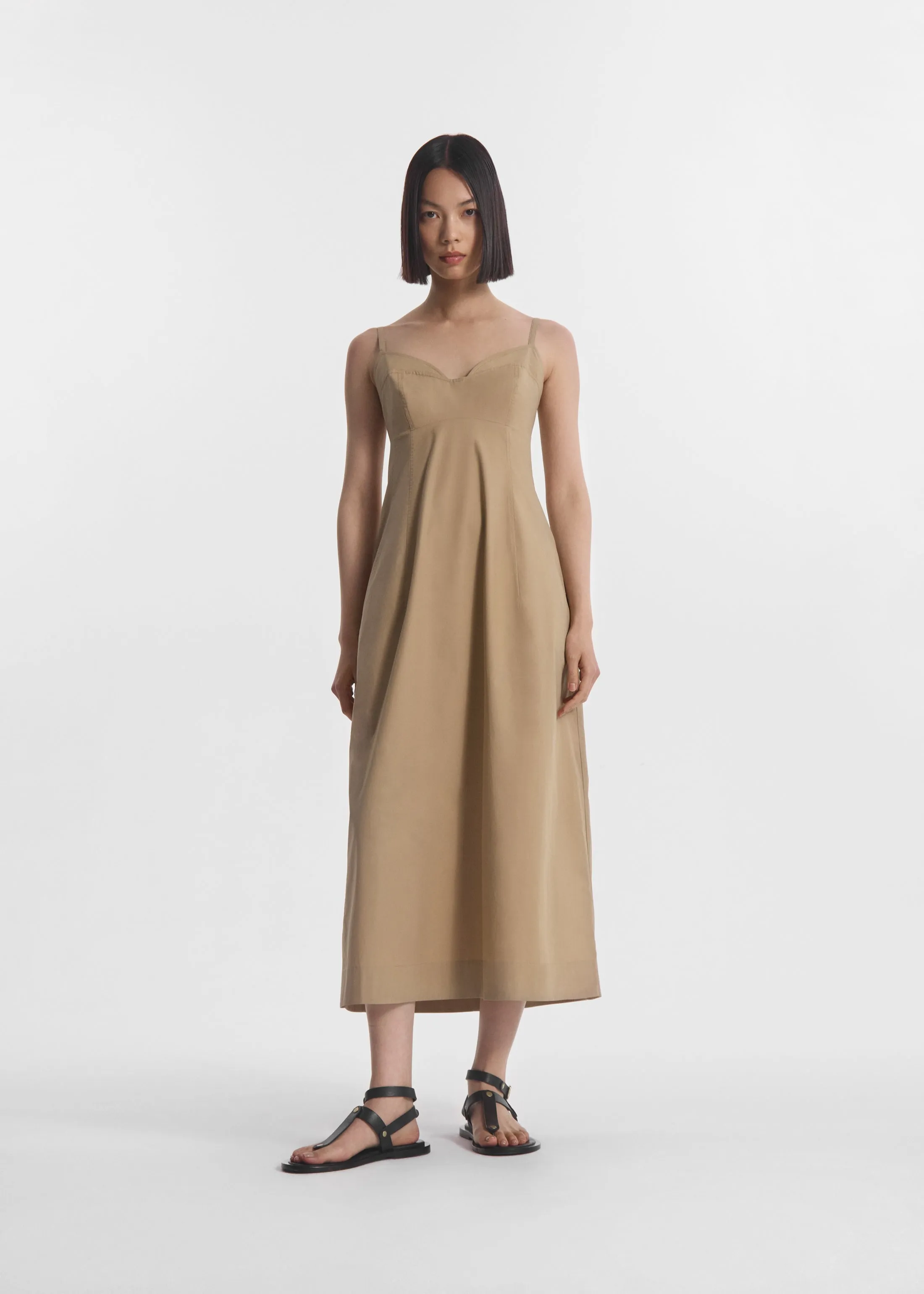 Bustier Midi Dress in Cotton Poplin - Camel sold by CO