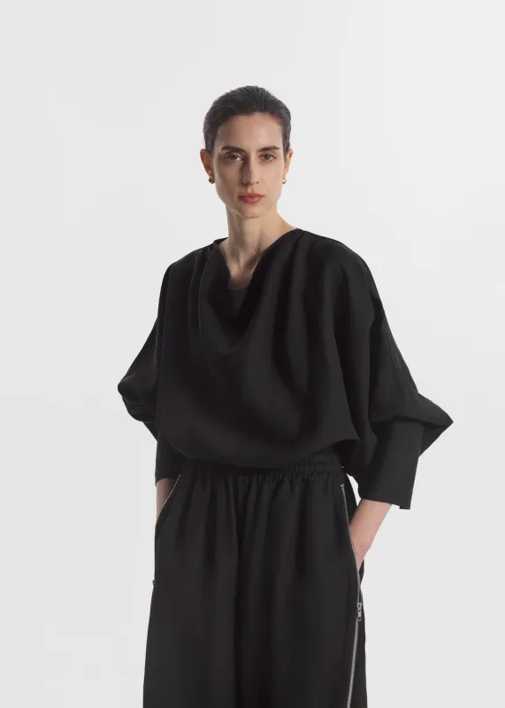 Draped Tunic Top in Viscose Silk - Black made by CO
