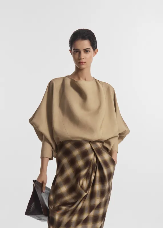 Draped Tunic Top in Viscose Silk - Khaki made by CO