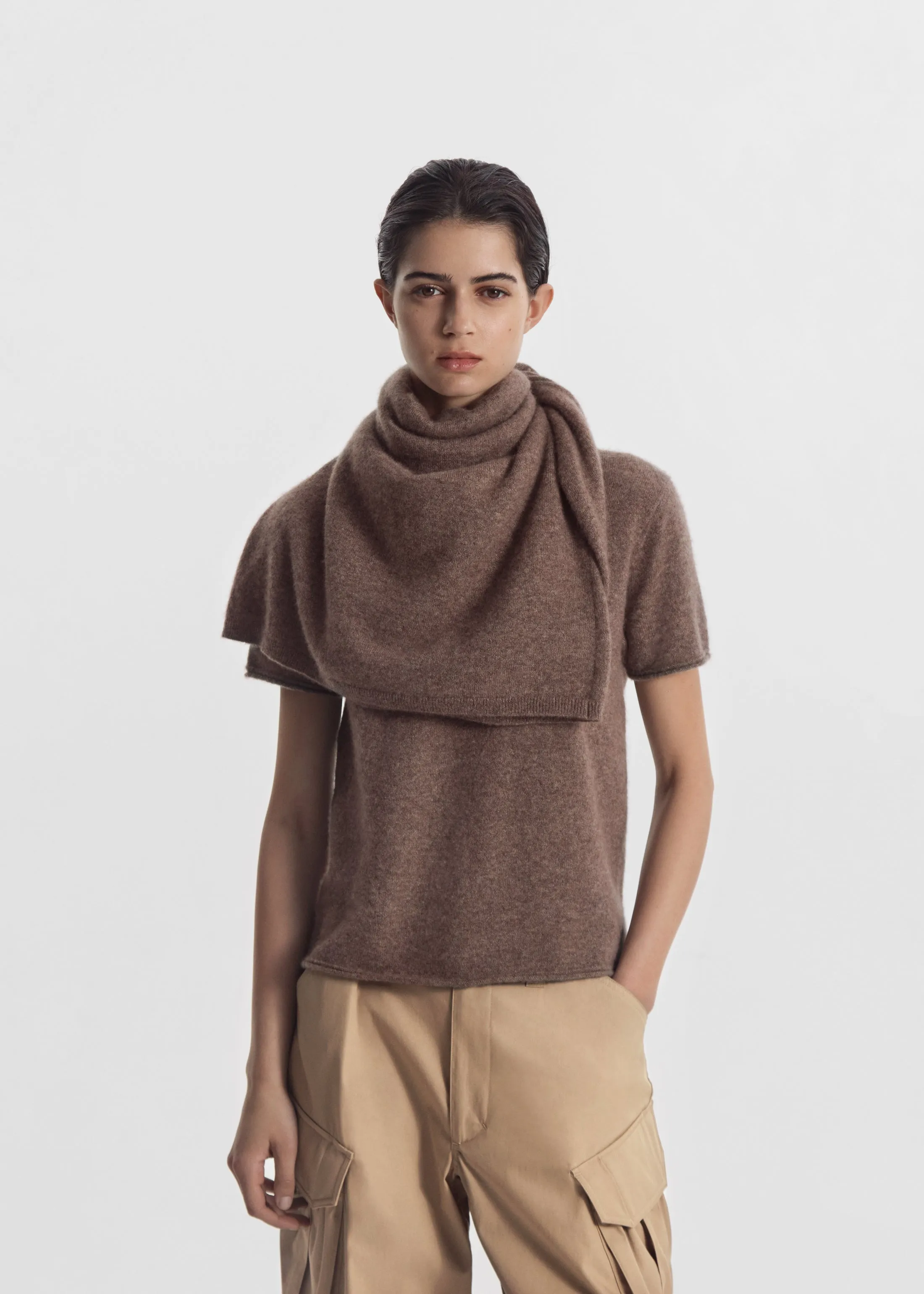 Short Sleeve T-Shirt in Cashmere Silk - Hazelnut sold by CO product image thumbnail 2