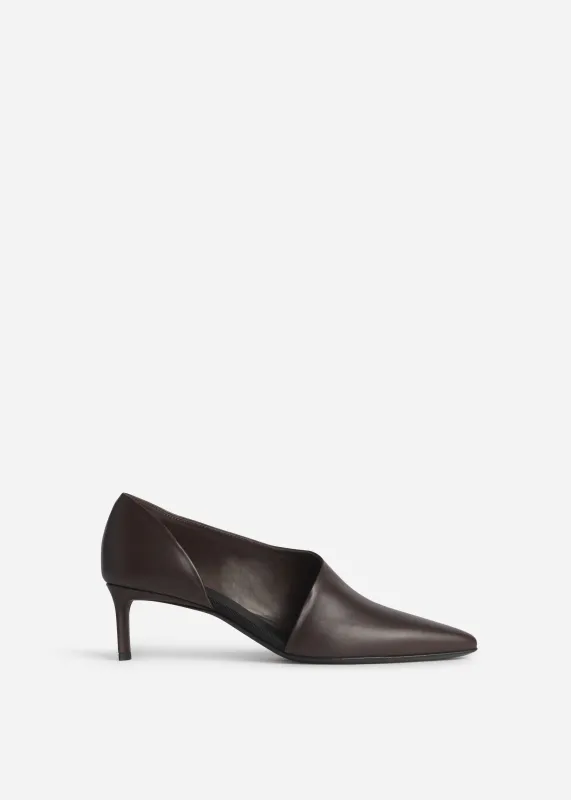 Asymmetric Pointed Kitten Heel in Smooth Leather- Chocolate made by CO