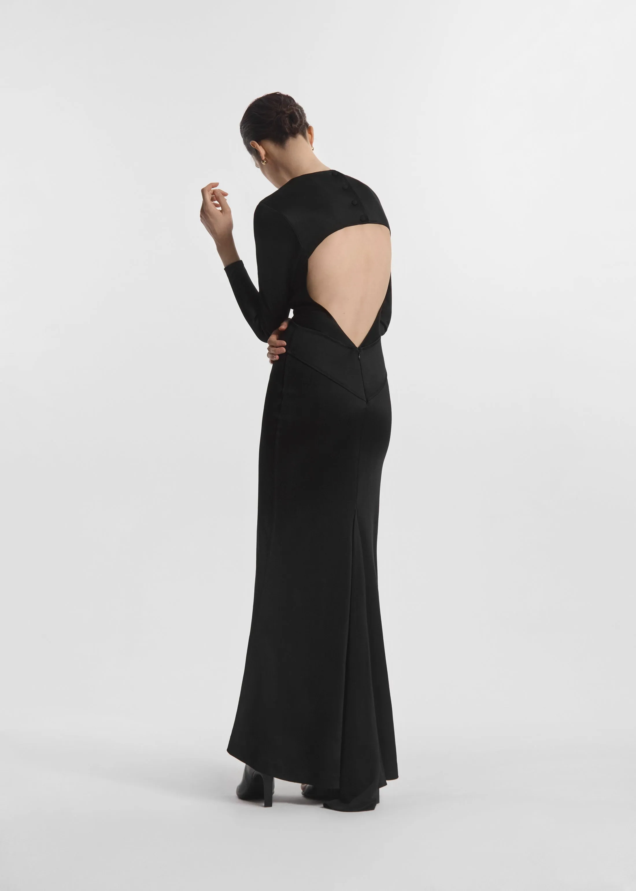 Backless Column Dress in Viscose Shine - Black sold by CO