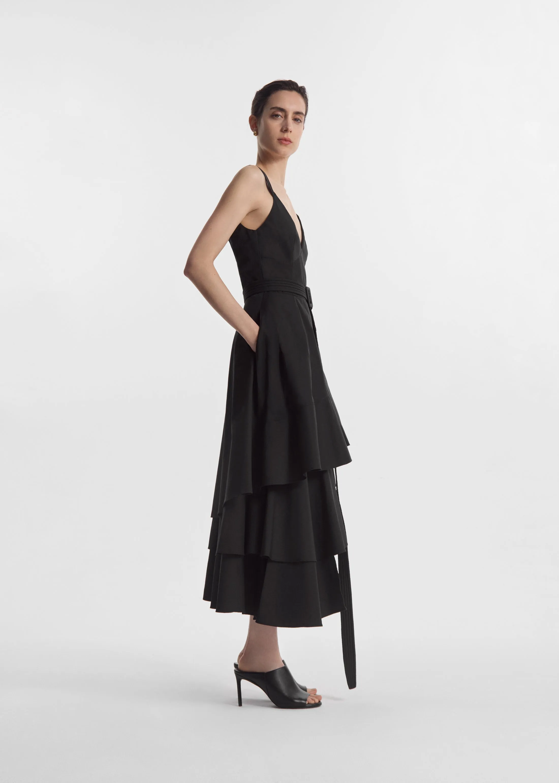 Asymmetric Layered Tank Dress in Cotton Poplin - Black sold by CO product image thumbnail 5