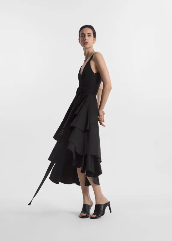 Asymmetric Layered Tank Dress in Cotton Poplin - Black made by CO