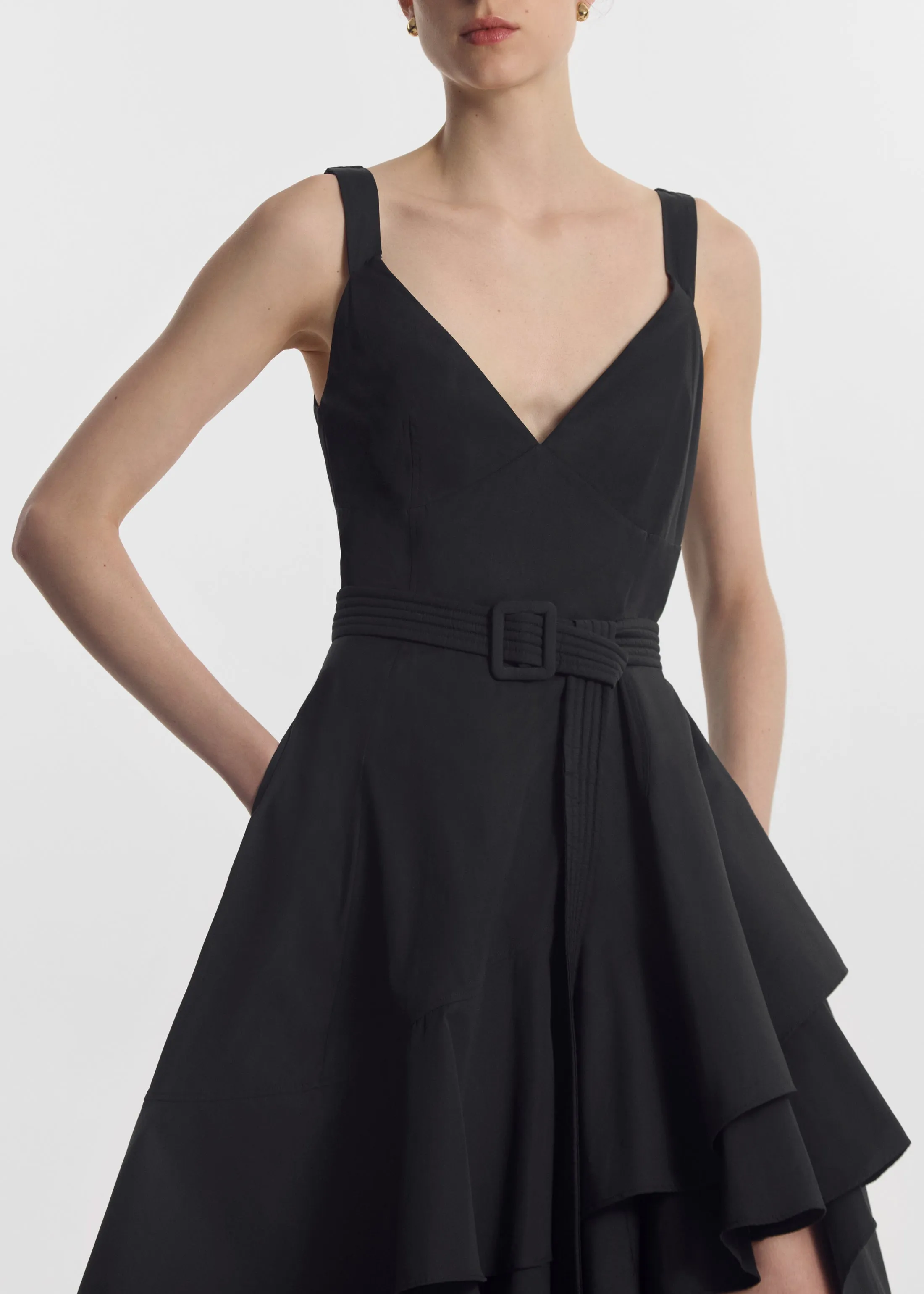 Asymmetric Layered Tank Dress in Cotton Poplin - Black sold by CO product image thumbnail 2