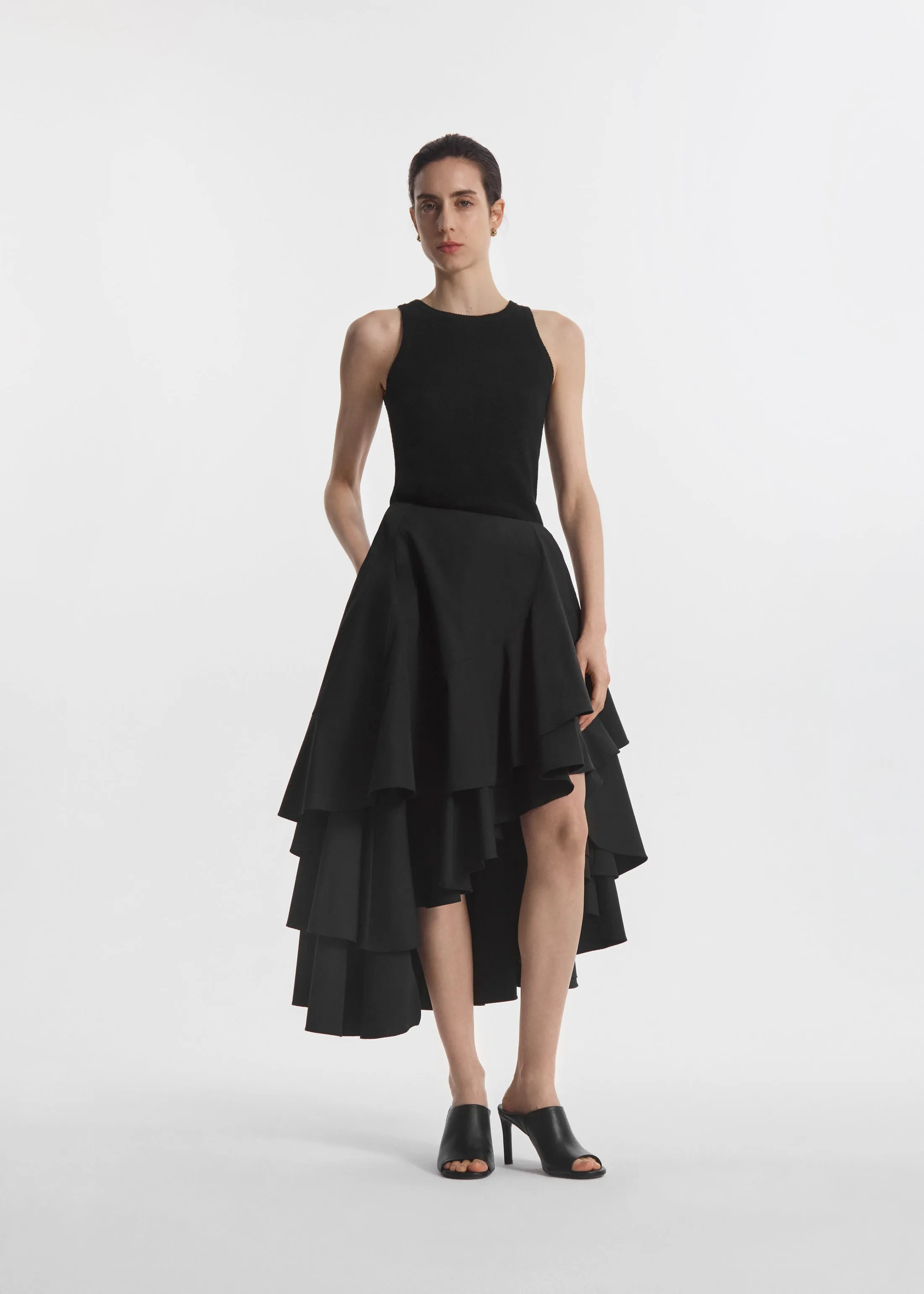 Asymmetric Full Skirt in Cotton Poplin - Black sold by CO