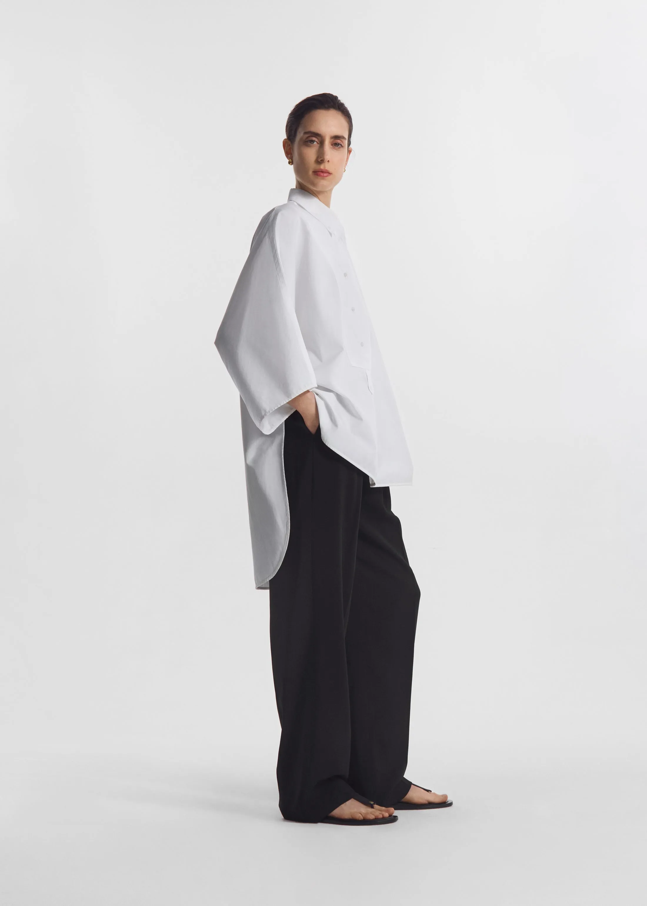Long Tunic Top in Cotton Poplin - White sold by CO product image thumbnail 2
