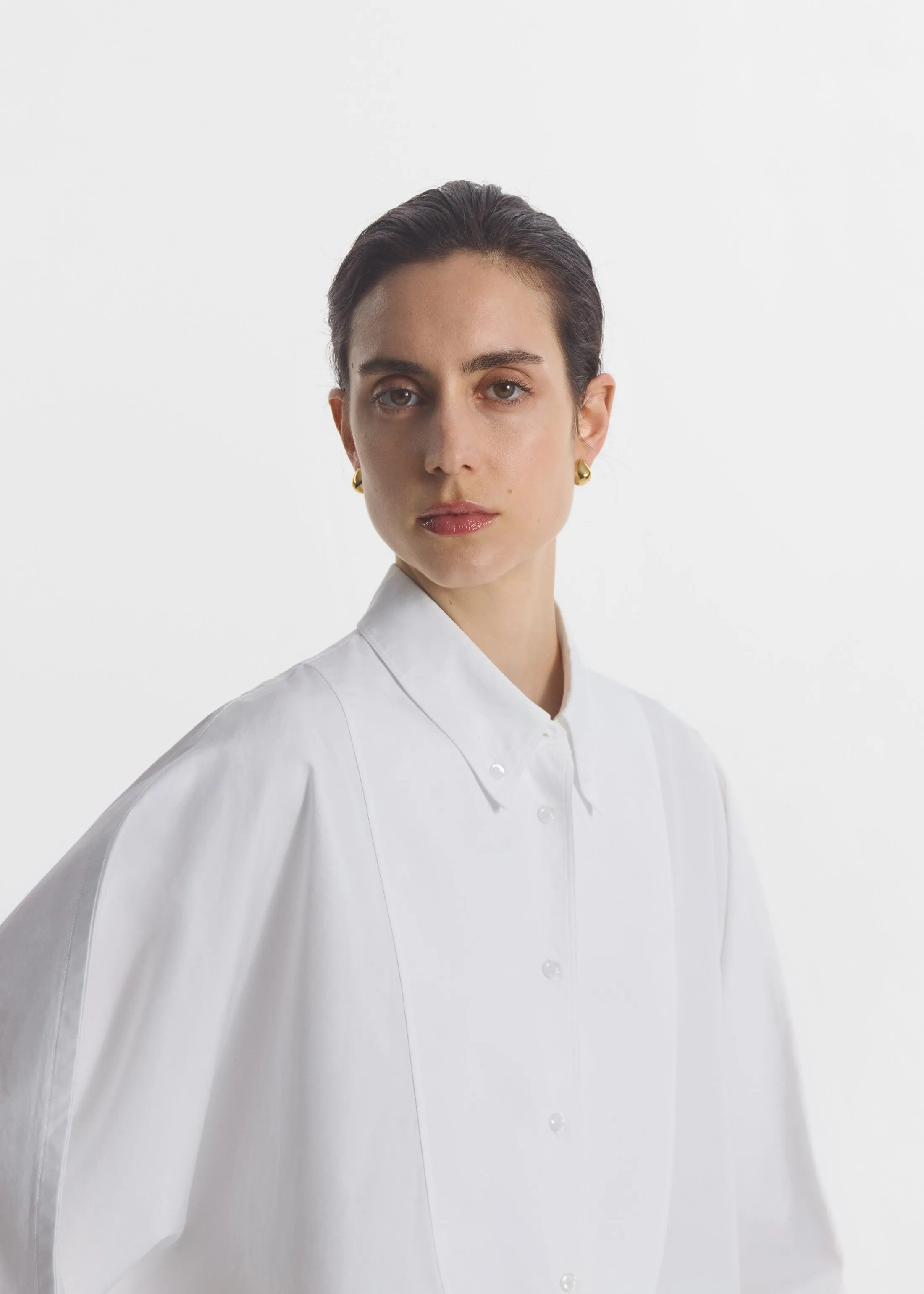 Long Tunic Top in Cotton Poplin - White sold by CO