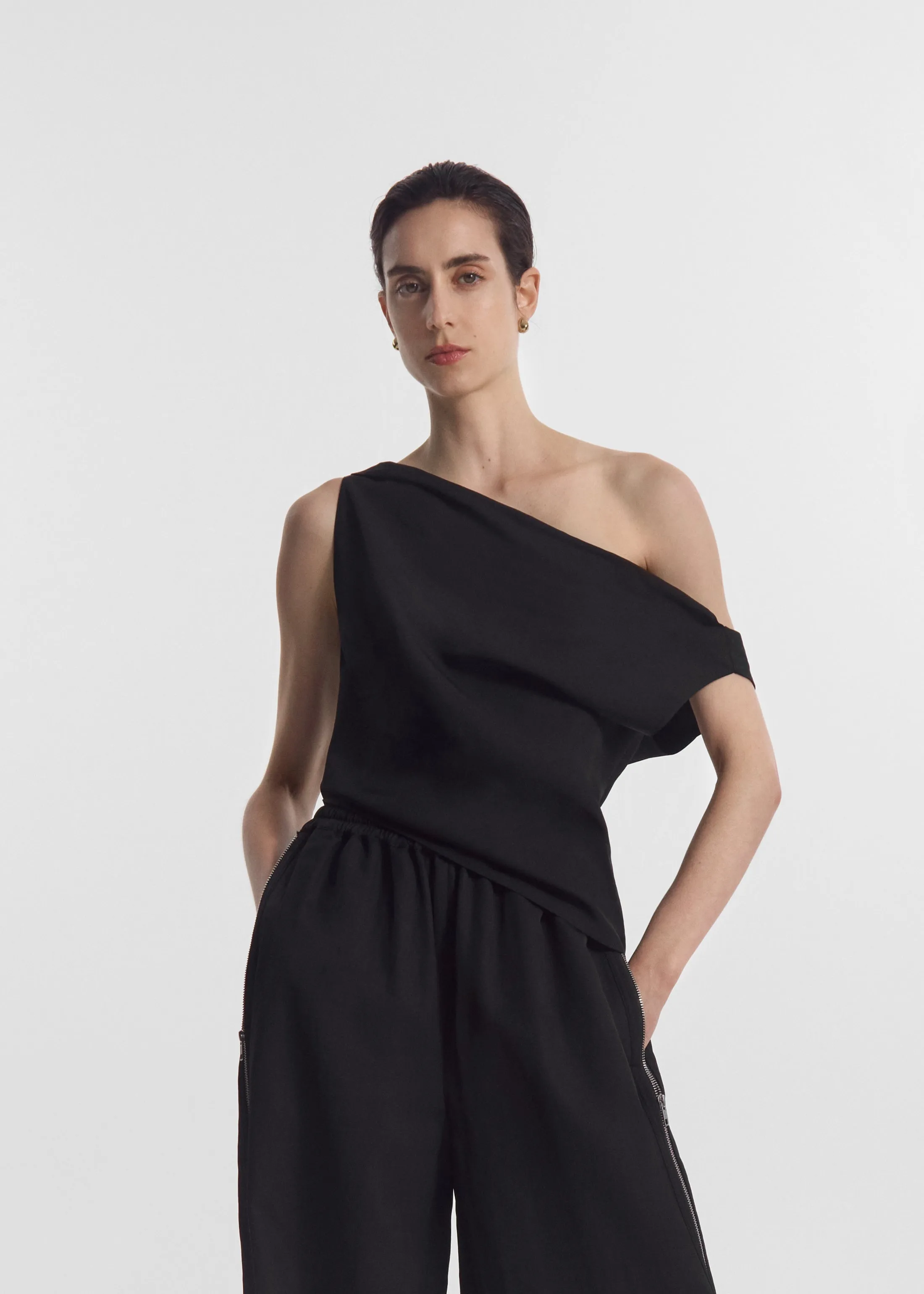 Draped Back Top in Viscose Silk - Black sold by CO