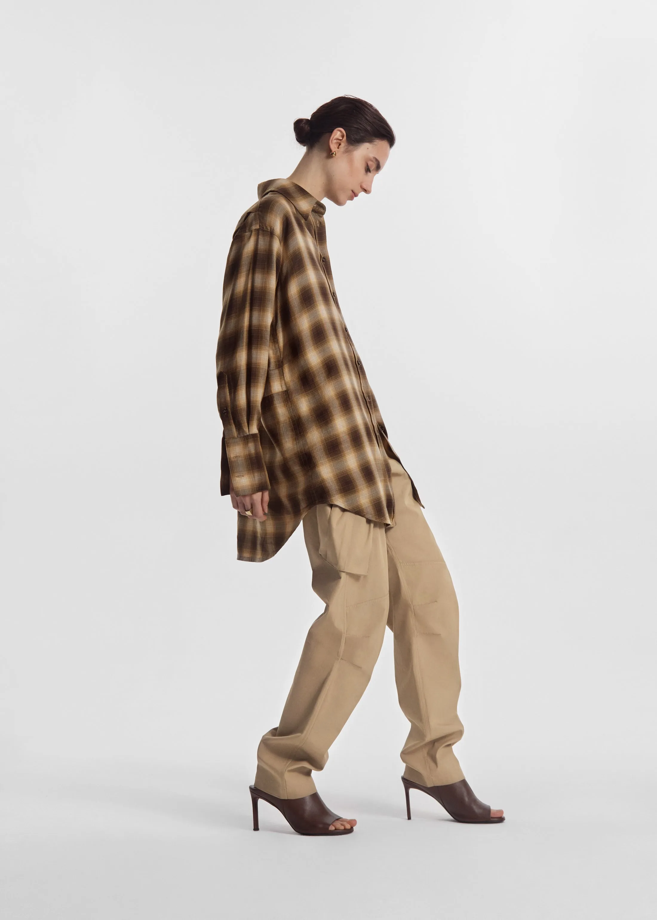 Oversized Shirt in Tencel Plaid - Brown Multi sold by CO