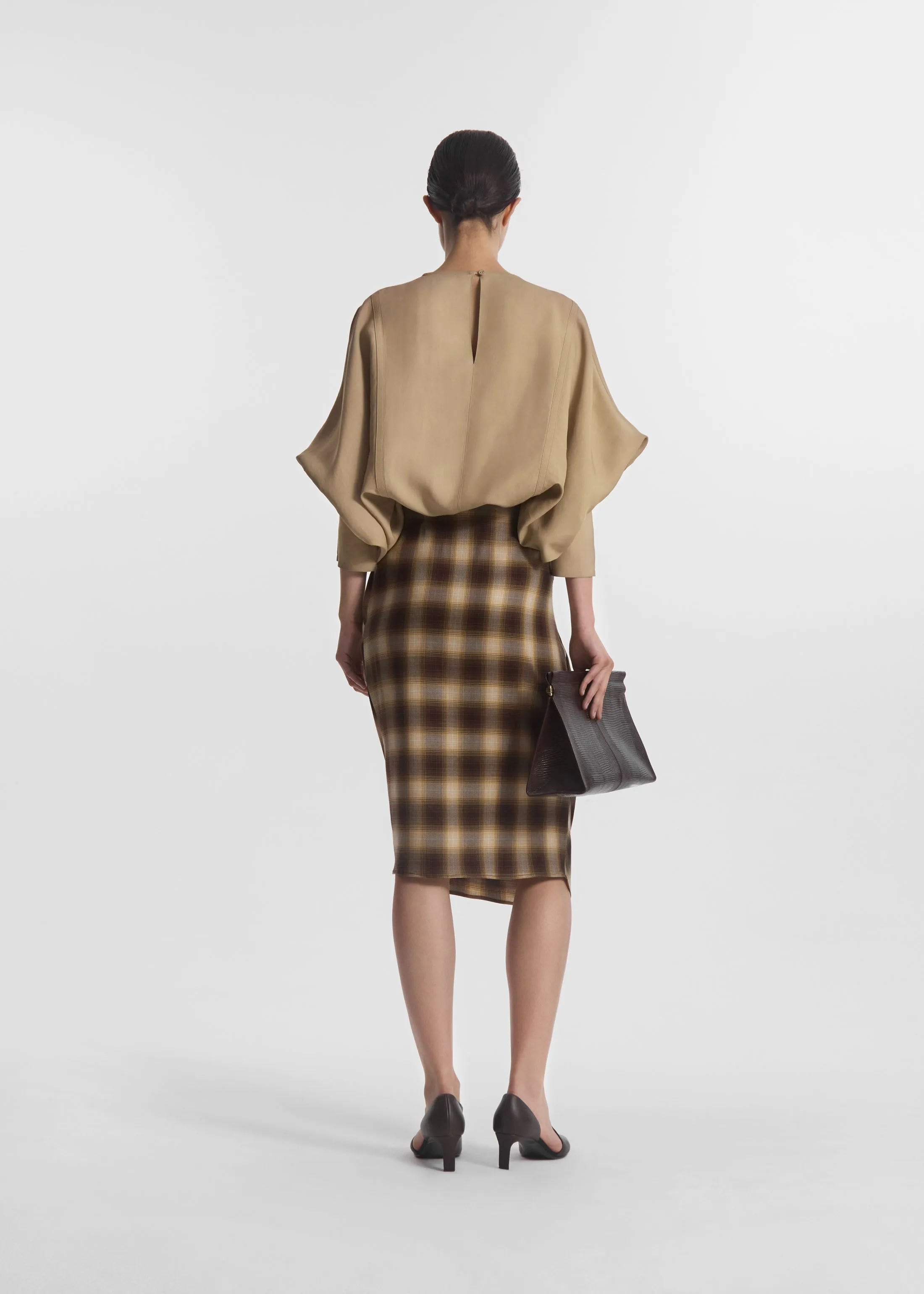 Draped Skirt in Tencel Plaid - Brown Multi sold by CO product image thumbnail 5