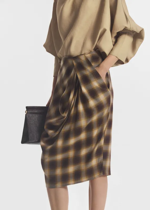 Draped Skirt in Tencel Plaid - Brown Multi made by CO